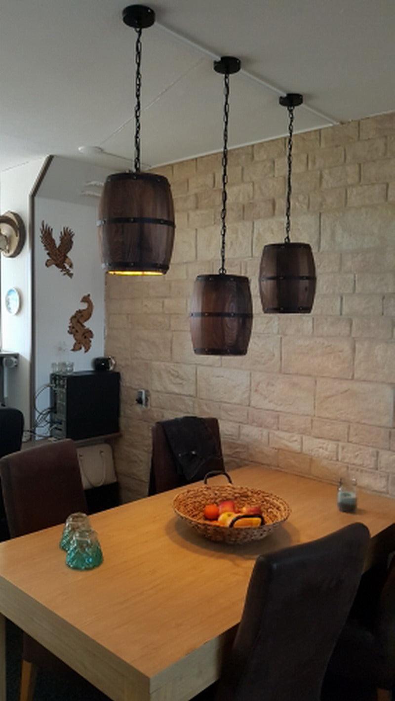 Newrays Wood Wine Barrel Pendant Lamp Hanging Unique Kitchen Bar Light Fixtures