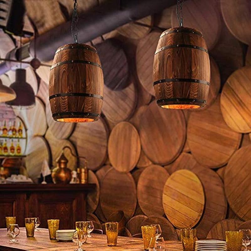 Newrays Wood Wine Barrel Pendant Lamp Hanging Unique Kitchen Bar Light Fixtures