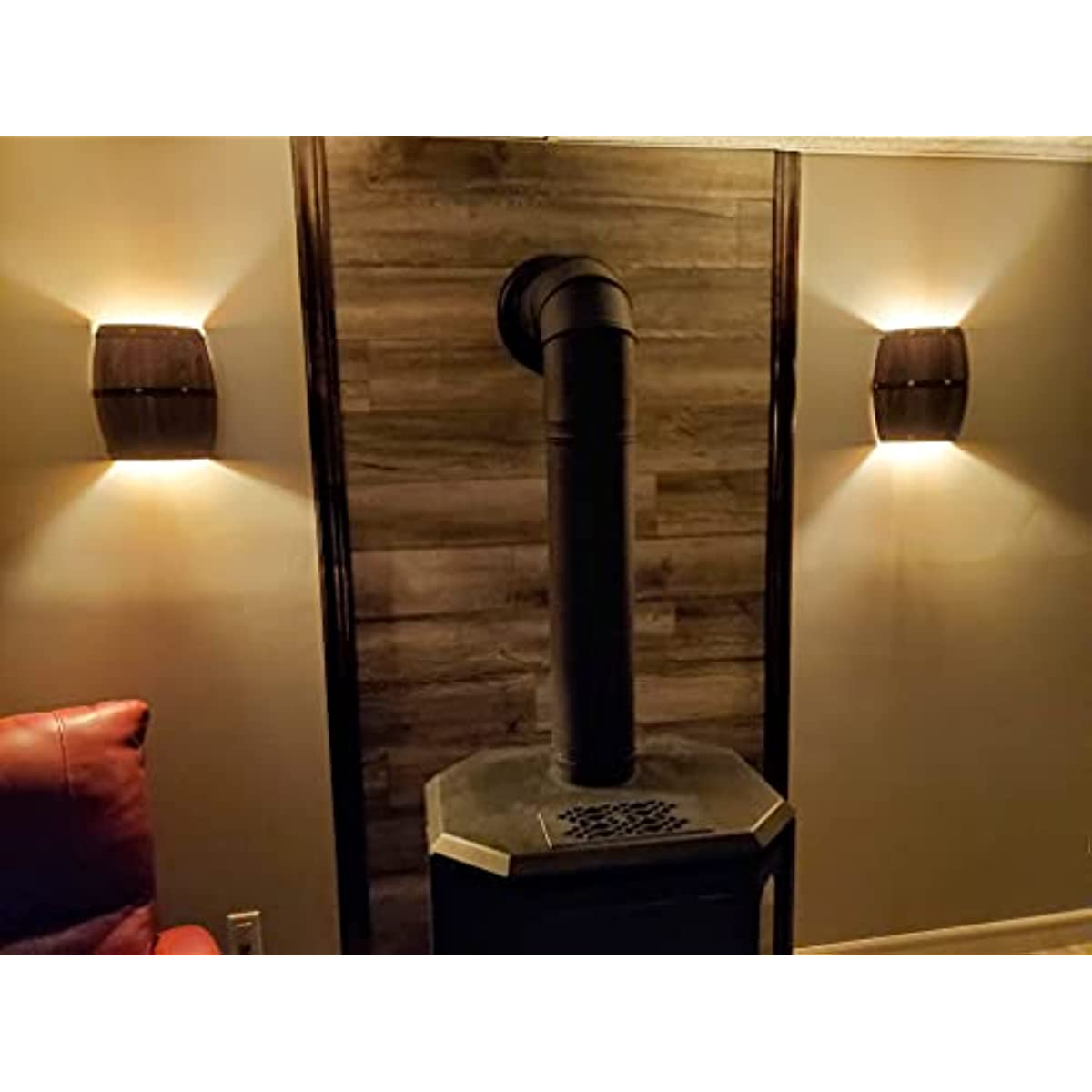 Newrays Wood Wine Barrel Wall Sconce Hard Wired 2 Pack