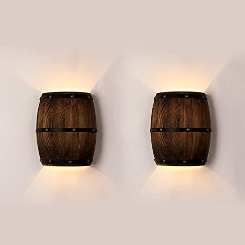 newrays Wood Wine Barrel Wall Sconce Hard Wired 2 Pack