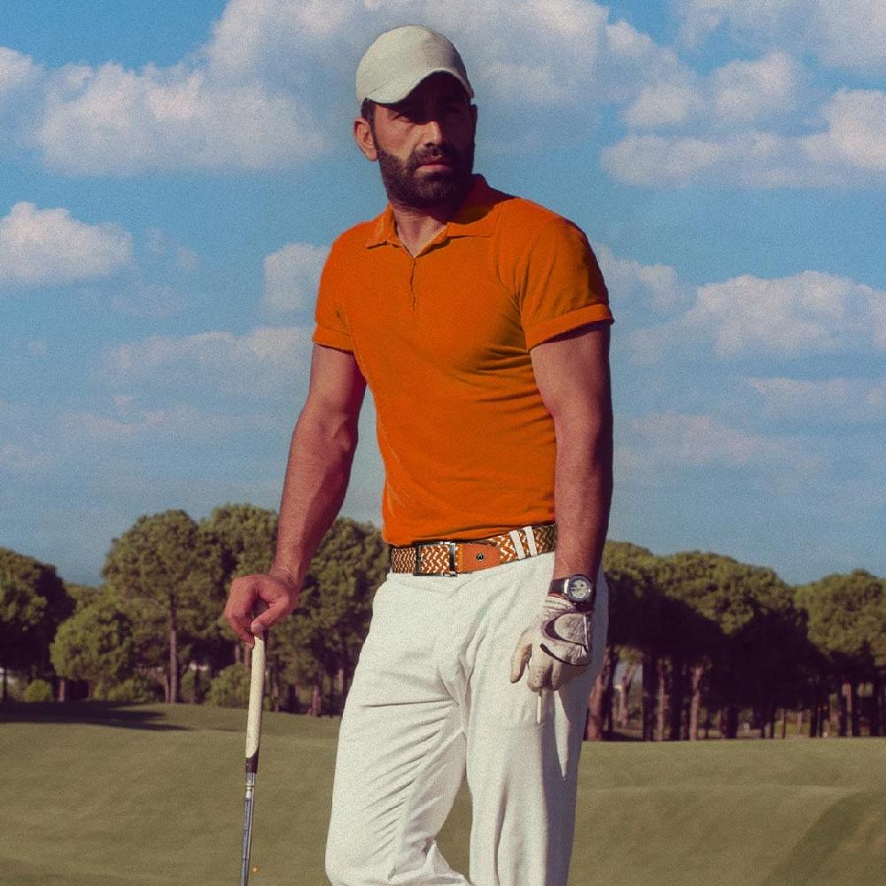 Nexbelt Braided Burnt Orange & White Ratchet Golf Belt 1.38" [35mm]