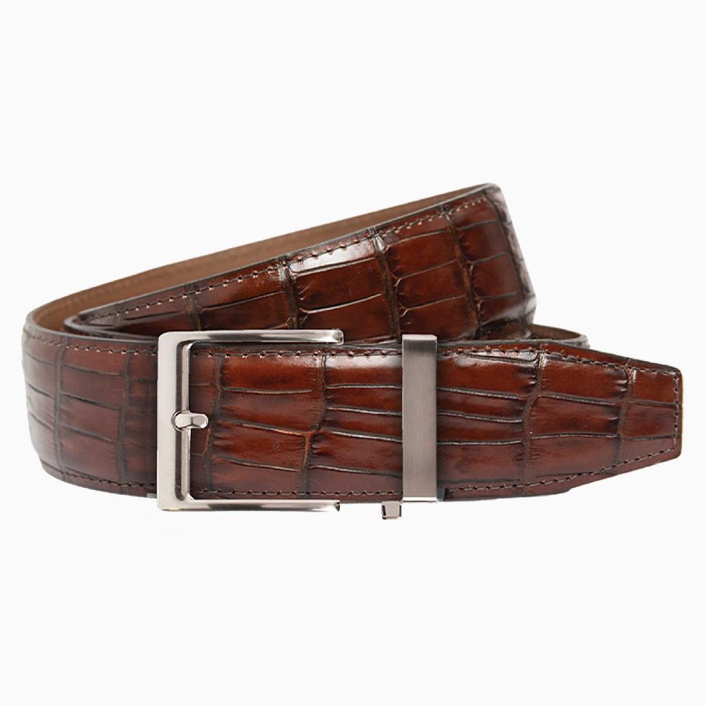 nexbelt Crocodile Brown Luxury Ratchet Belt 1.575" [40mm]