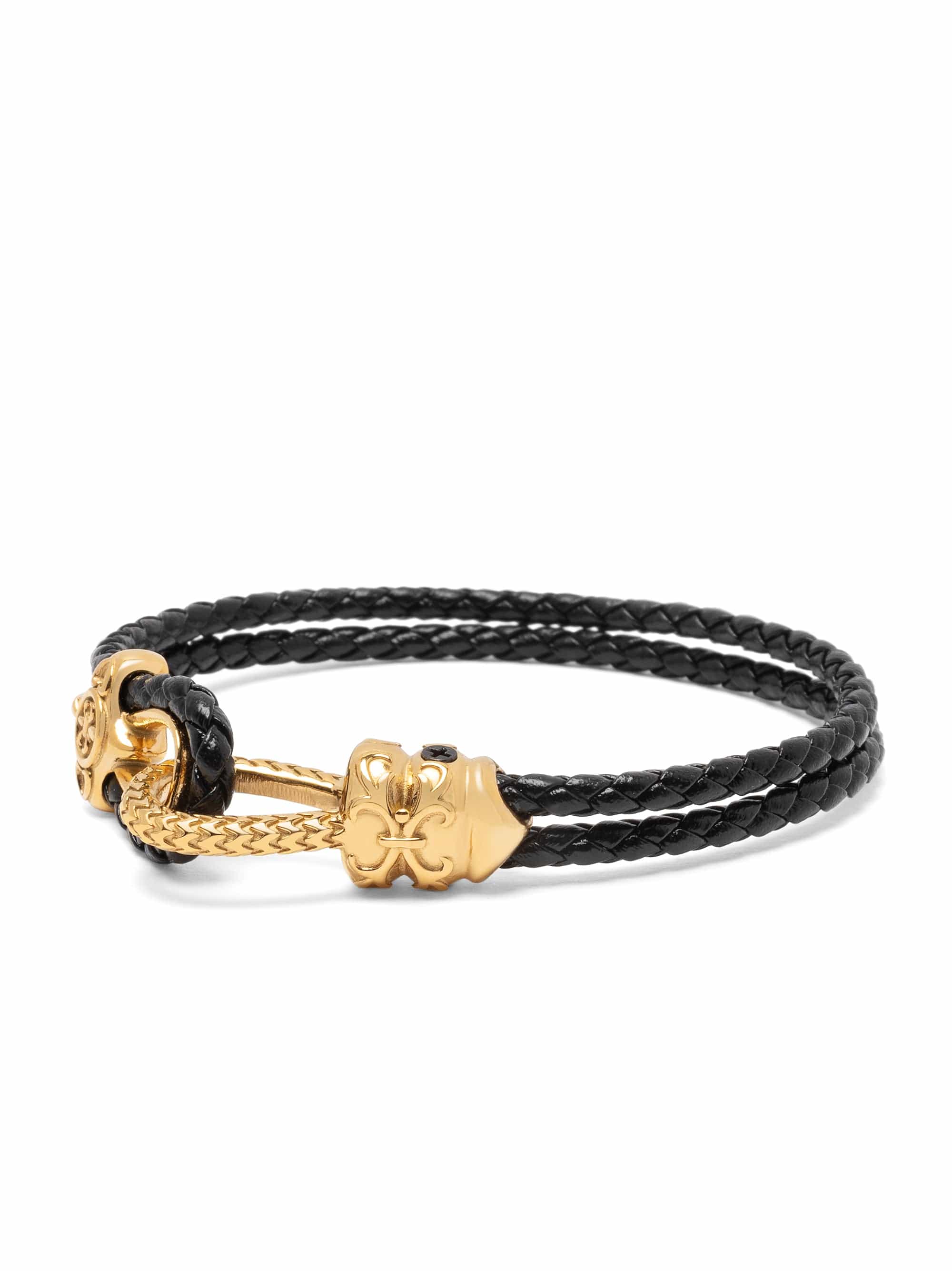 Nialaya Black Leather Bracelet With Gold Rope Clasp