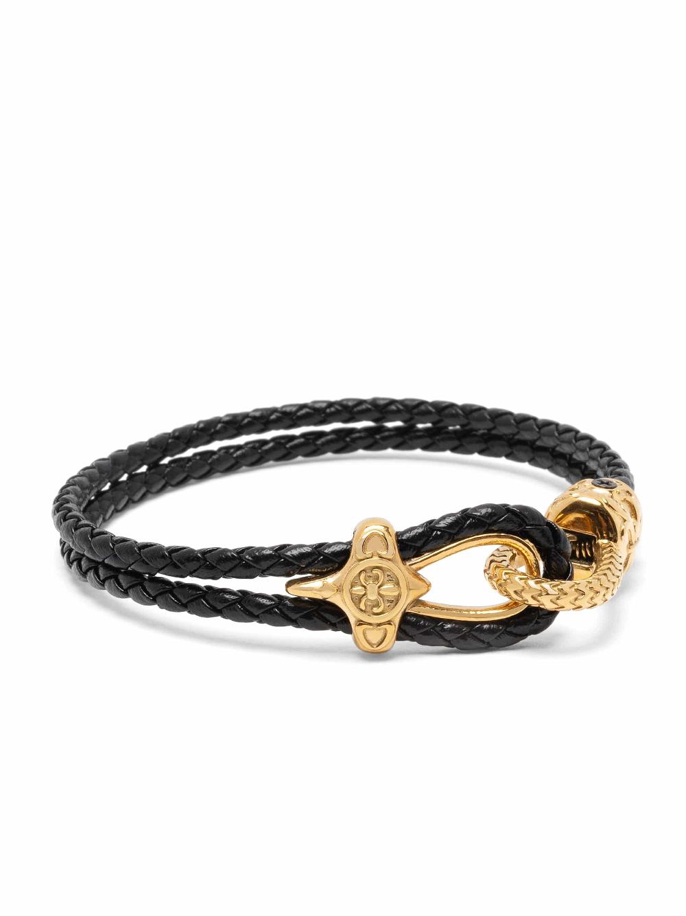 Nialaya Black Leather Bracelet With Gold Rope Clasp