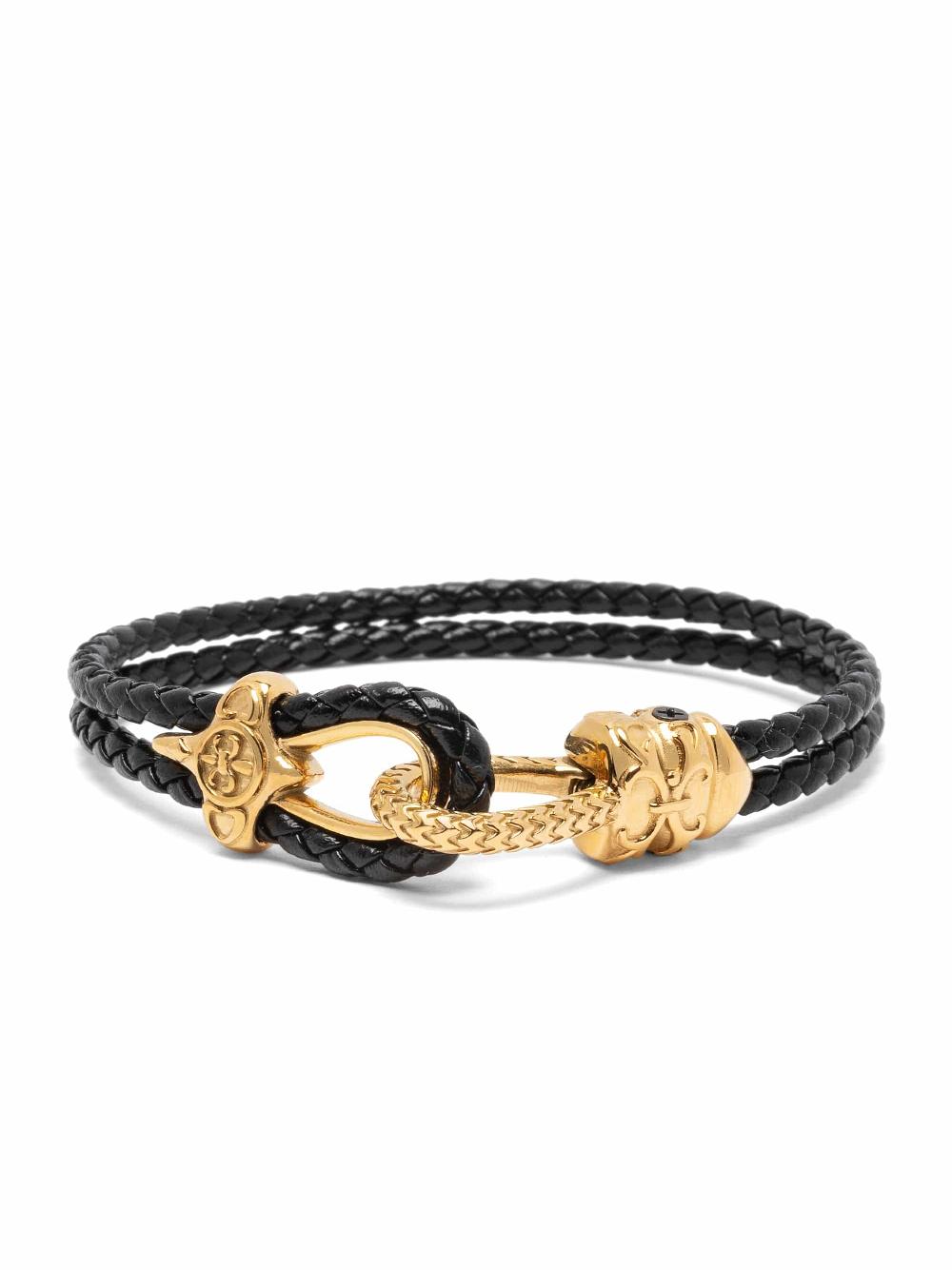 nialaya Black Leather Bracelet with Gold Rope Clasp