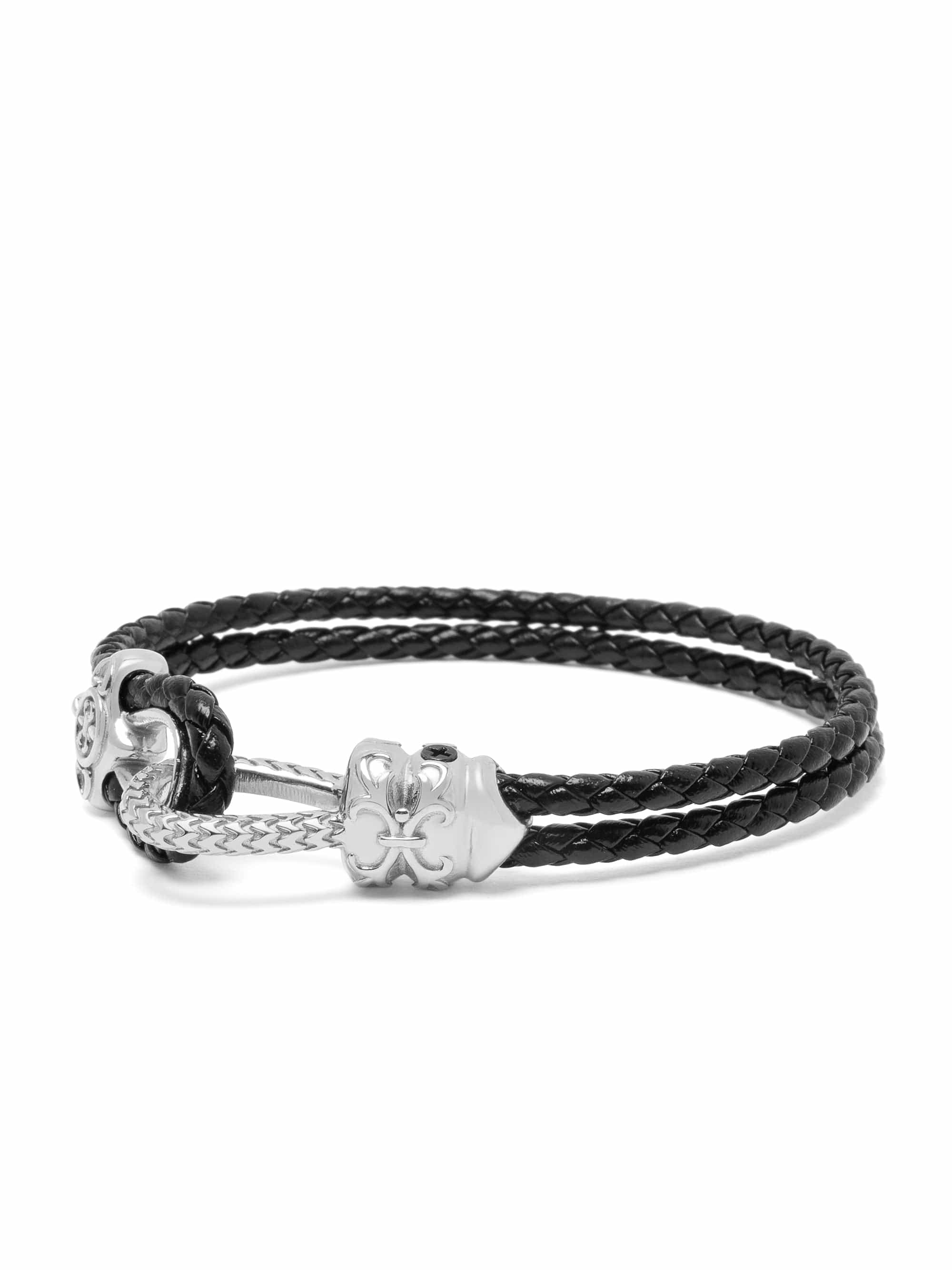Nialaya Black Leather Bracelet With Silver Rope Clasp