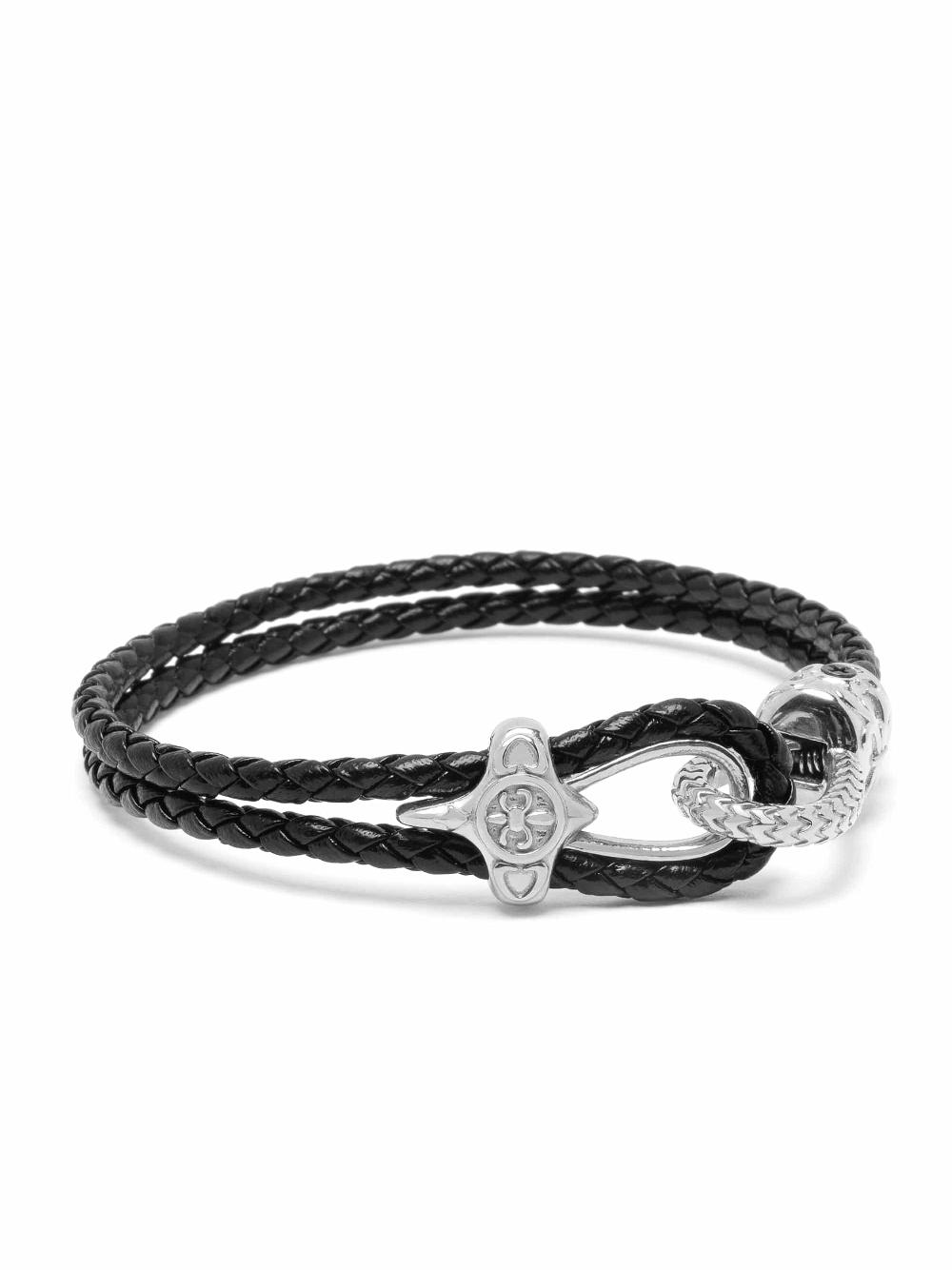 Nialaya Black Leather Bracelet With Silver Rope Clasp