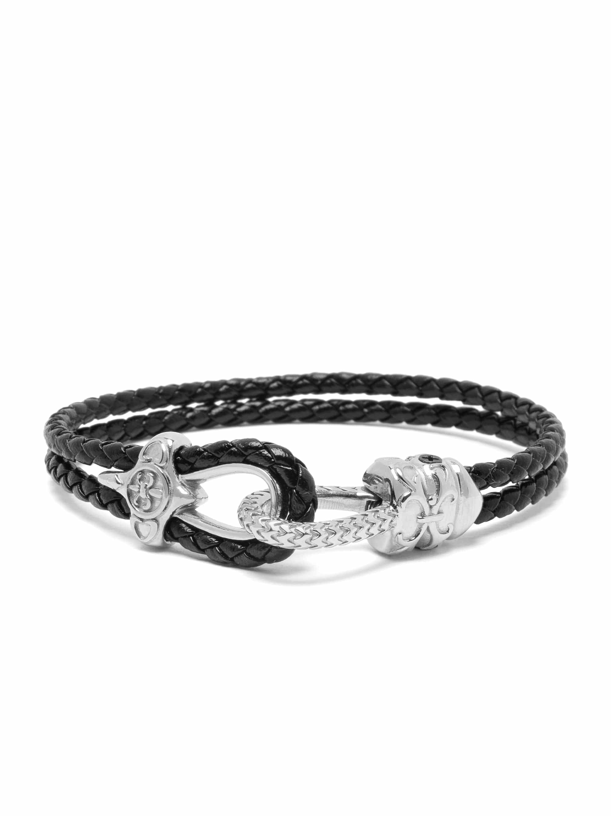 nialaya Black Leather Bracelet with Silver Rope Clasp