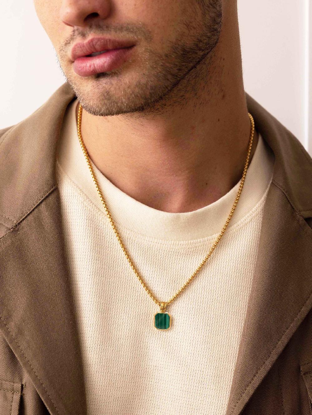 Nialaya Gold Necklace With Square Malachite Pendant