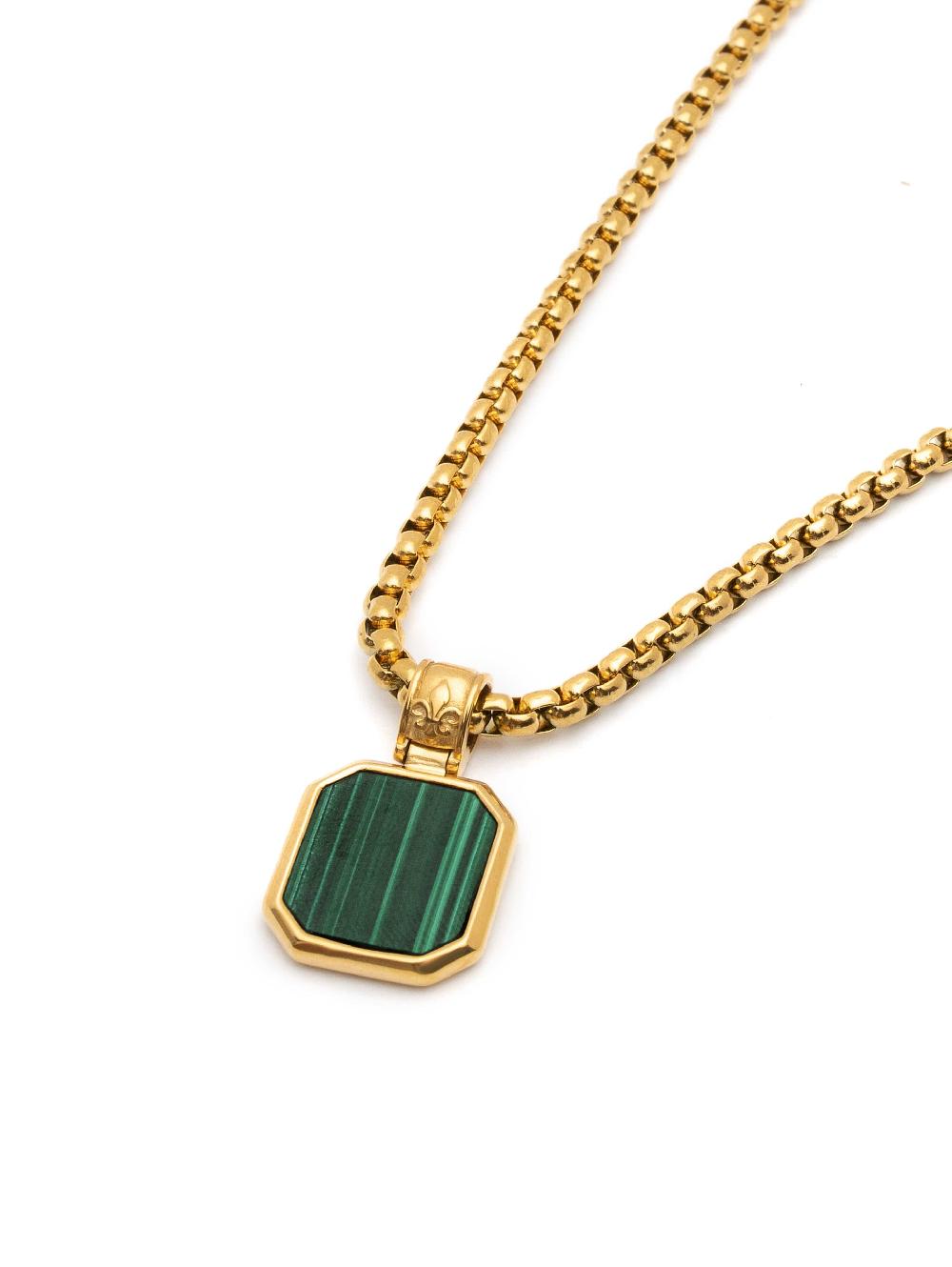 Nialaya Gold Necklace With Square Malachite Pendant