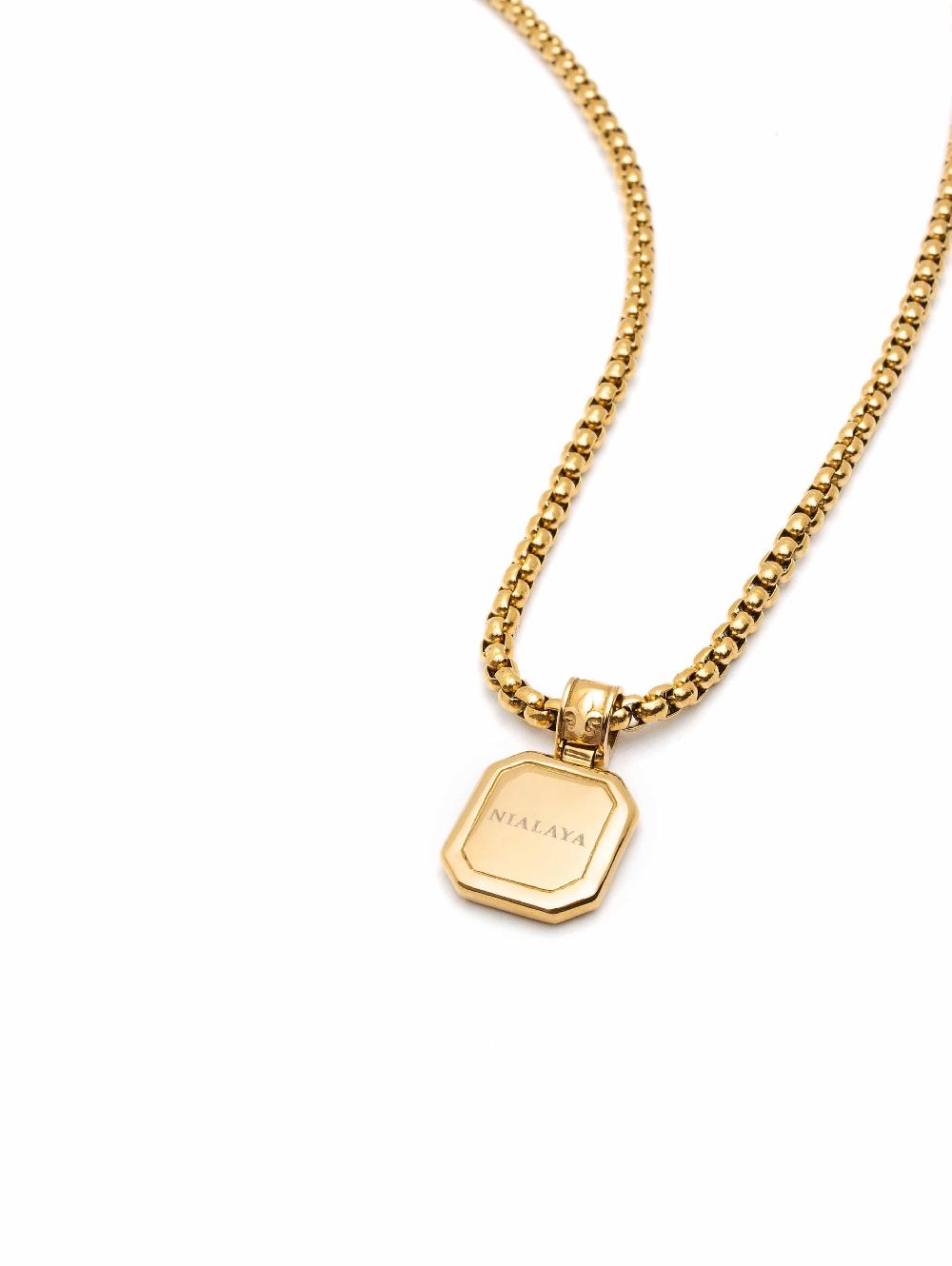Nialaya Gold Necklace With Square Malachite Pendant