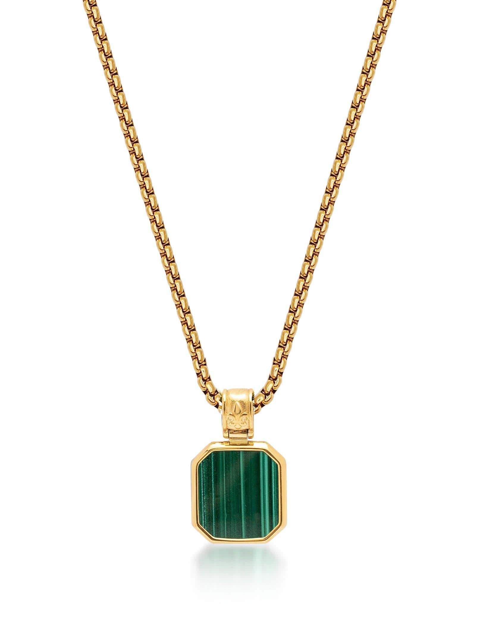 nialaya Gold Necklace with Square Malachite Pendant