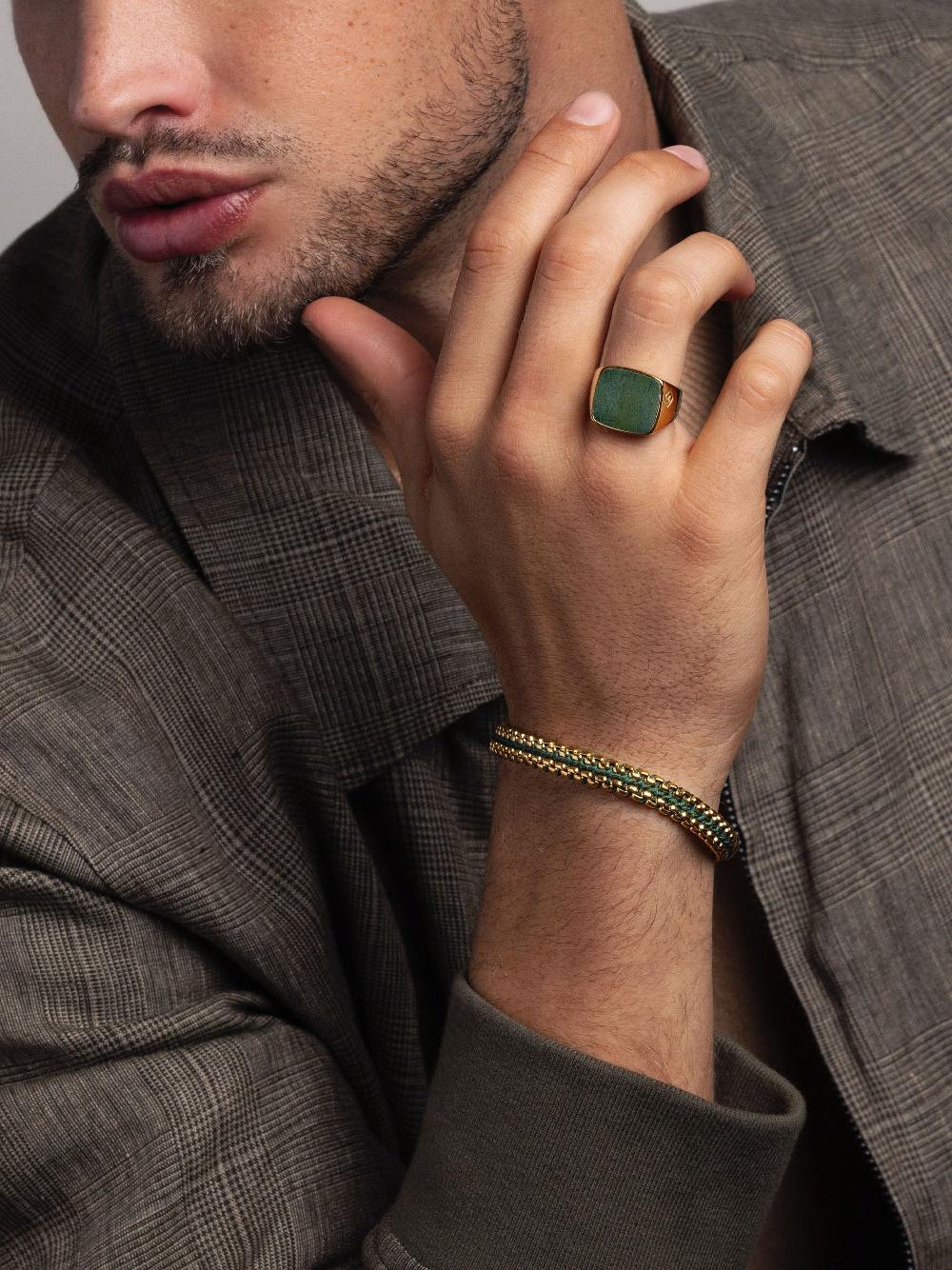 Nialaya Men's Gold Signet Ring With African Turquoise