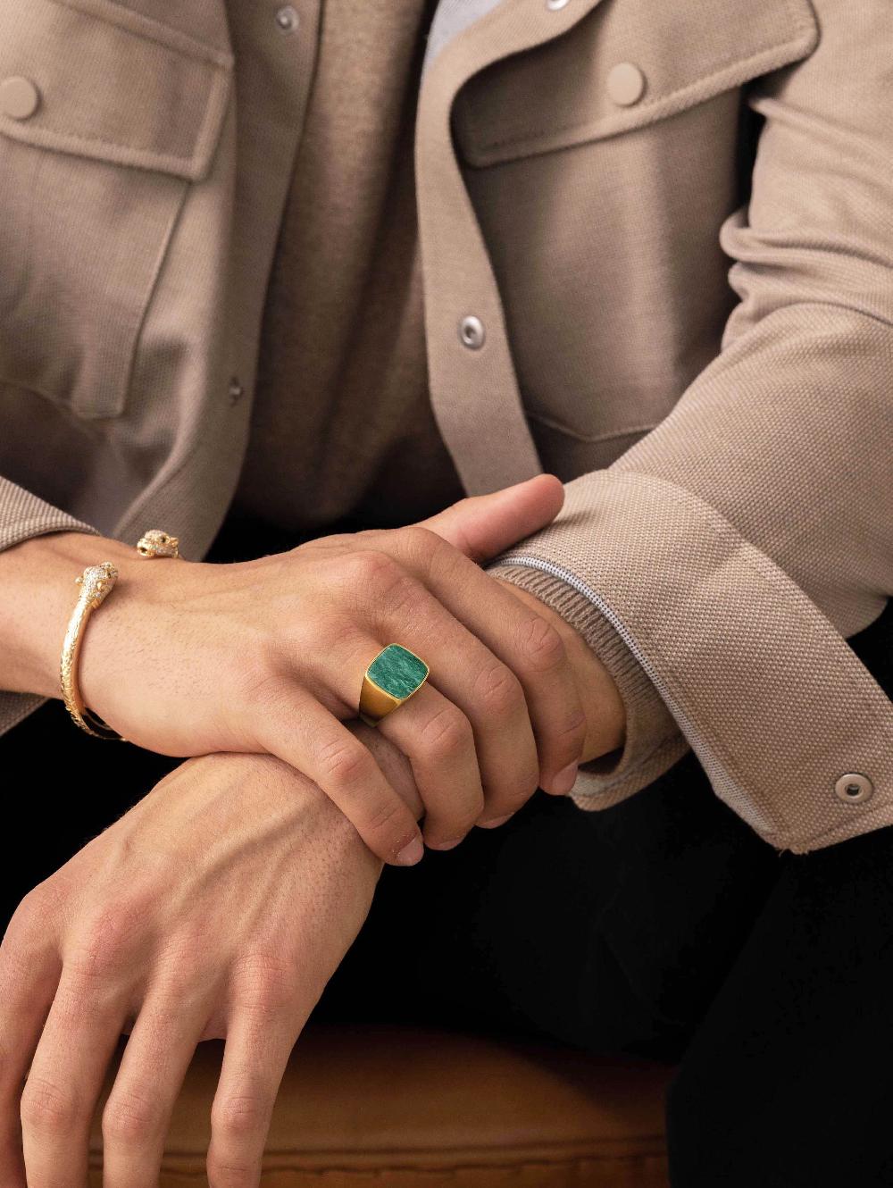 Nialaya Men's Gold Signet Ring With African Turquoise