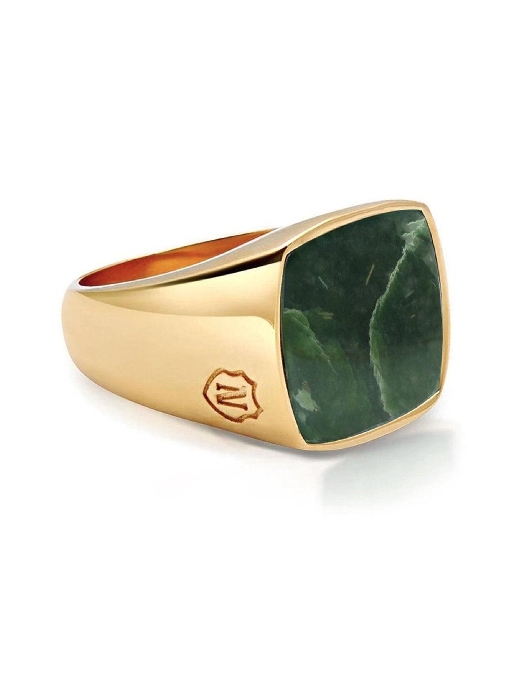 nialaya Men's Gold Signet Ring with African Turquoise