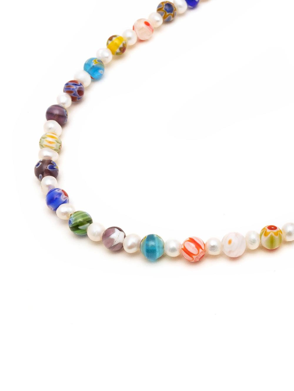 Nialaya Men's Pearl Necklace With Hand-Painted Glass Beads
