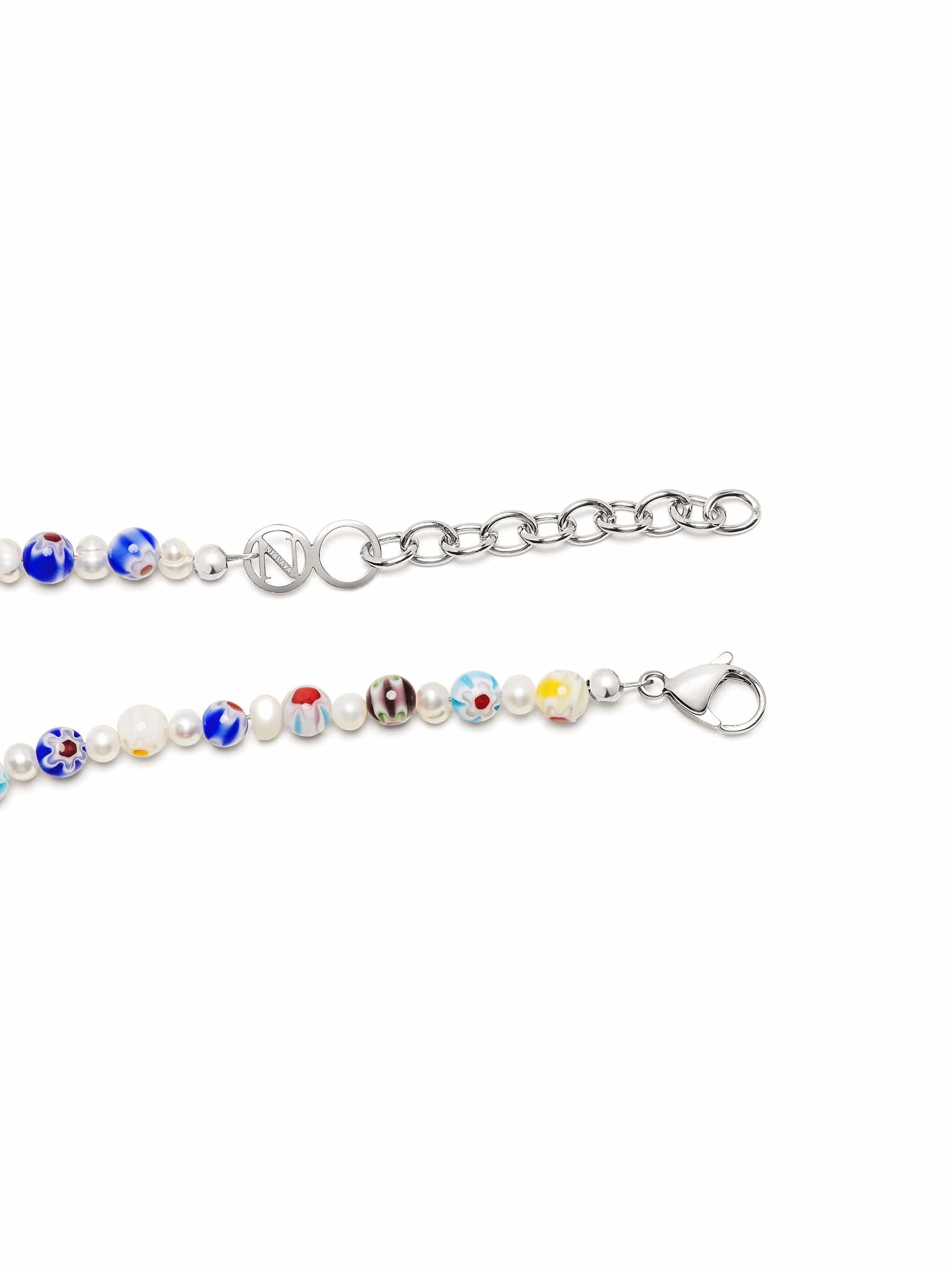 Nialaya Men's Pearl Necklace With Hand-Painted Glass Beads