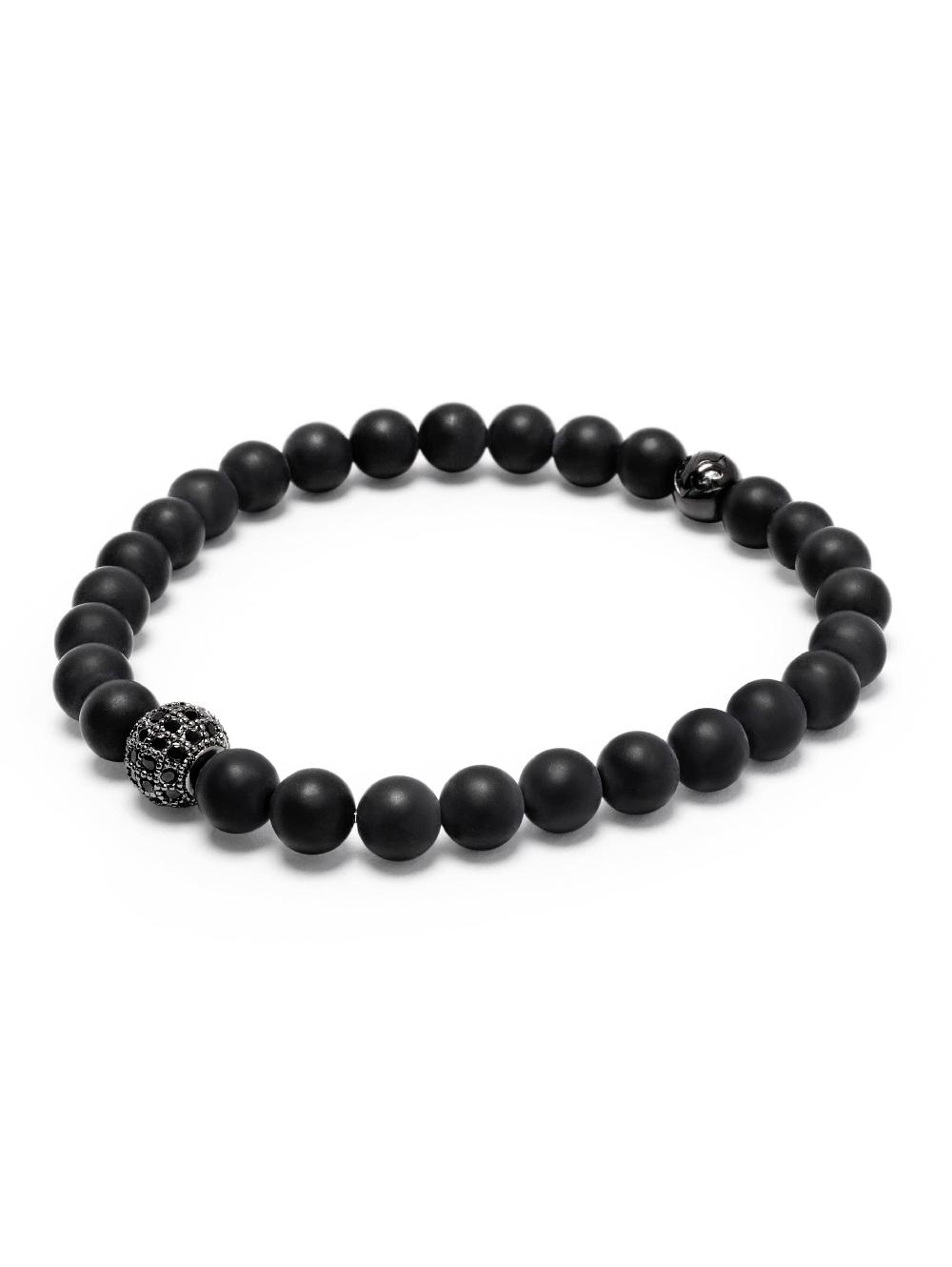 Nialaya Men's Wristband With Matte Onyx And Black CZ Diamond