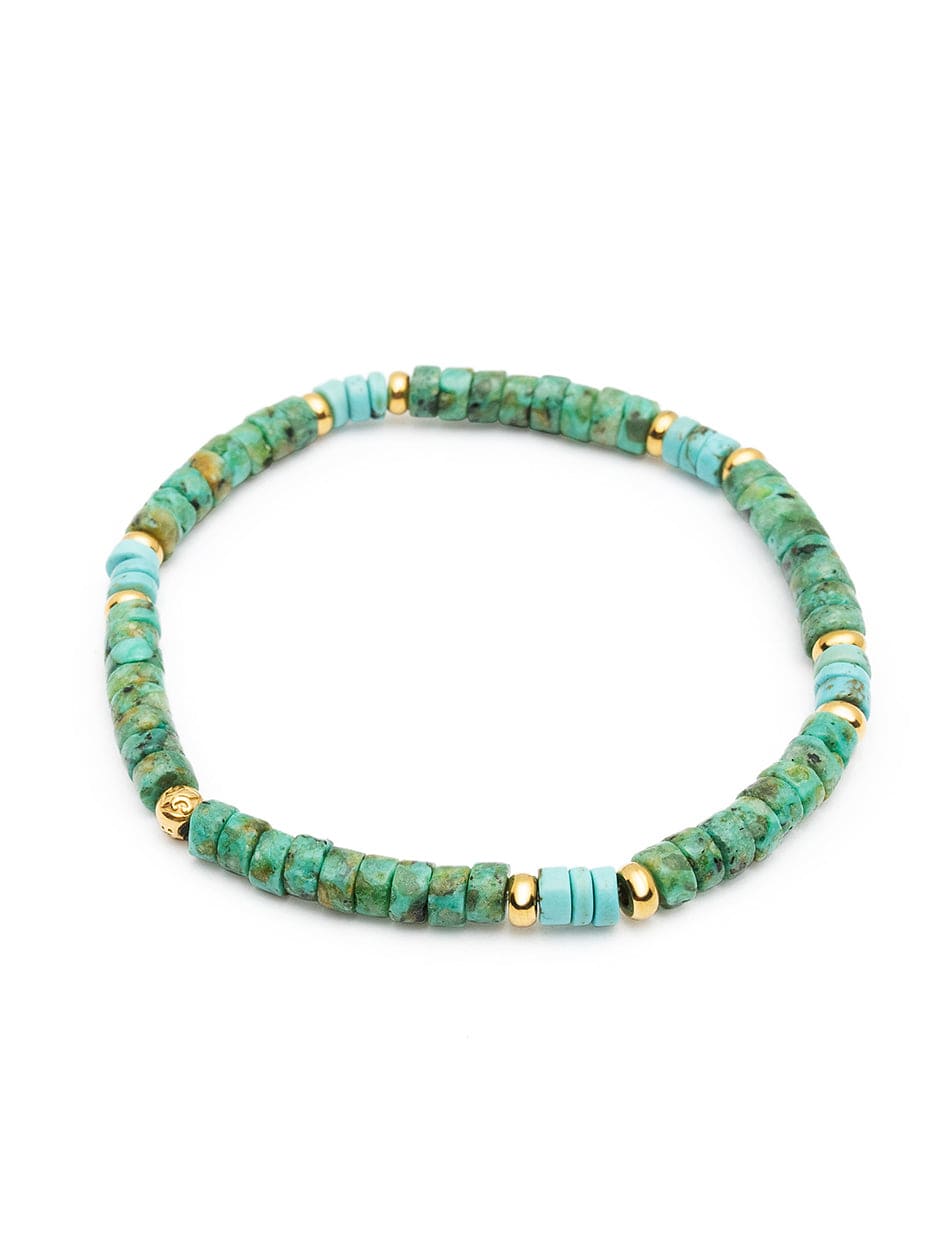 Nialaya Men's Wristband With Turquoise And African Turquoise Heishi Beads