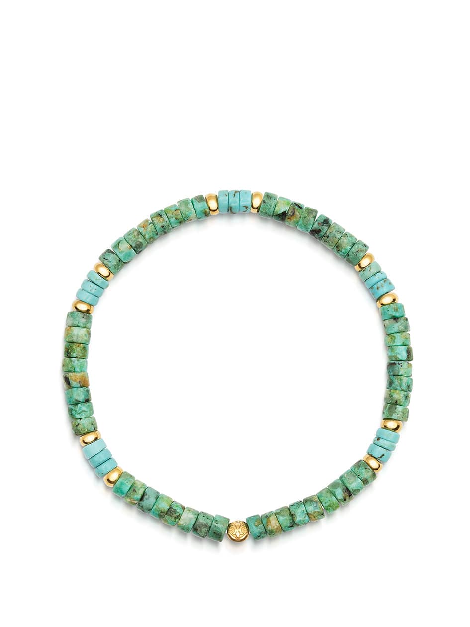 nialaya Men's Wristband with Turquoise and African Turquoise Heishi Beads