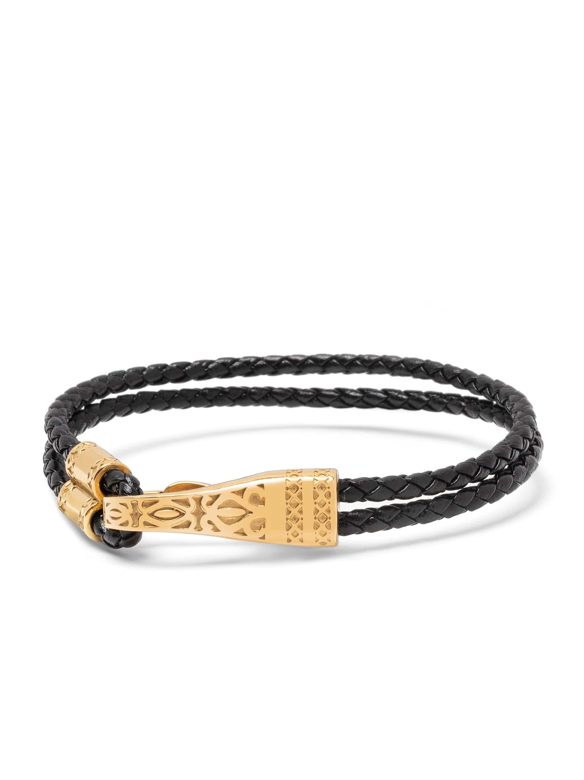 Nialaya Black Leather Bracelet With Gold Clasp