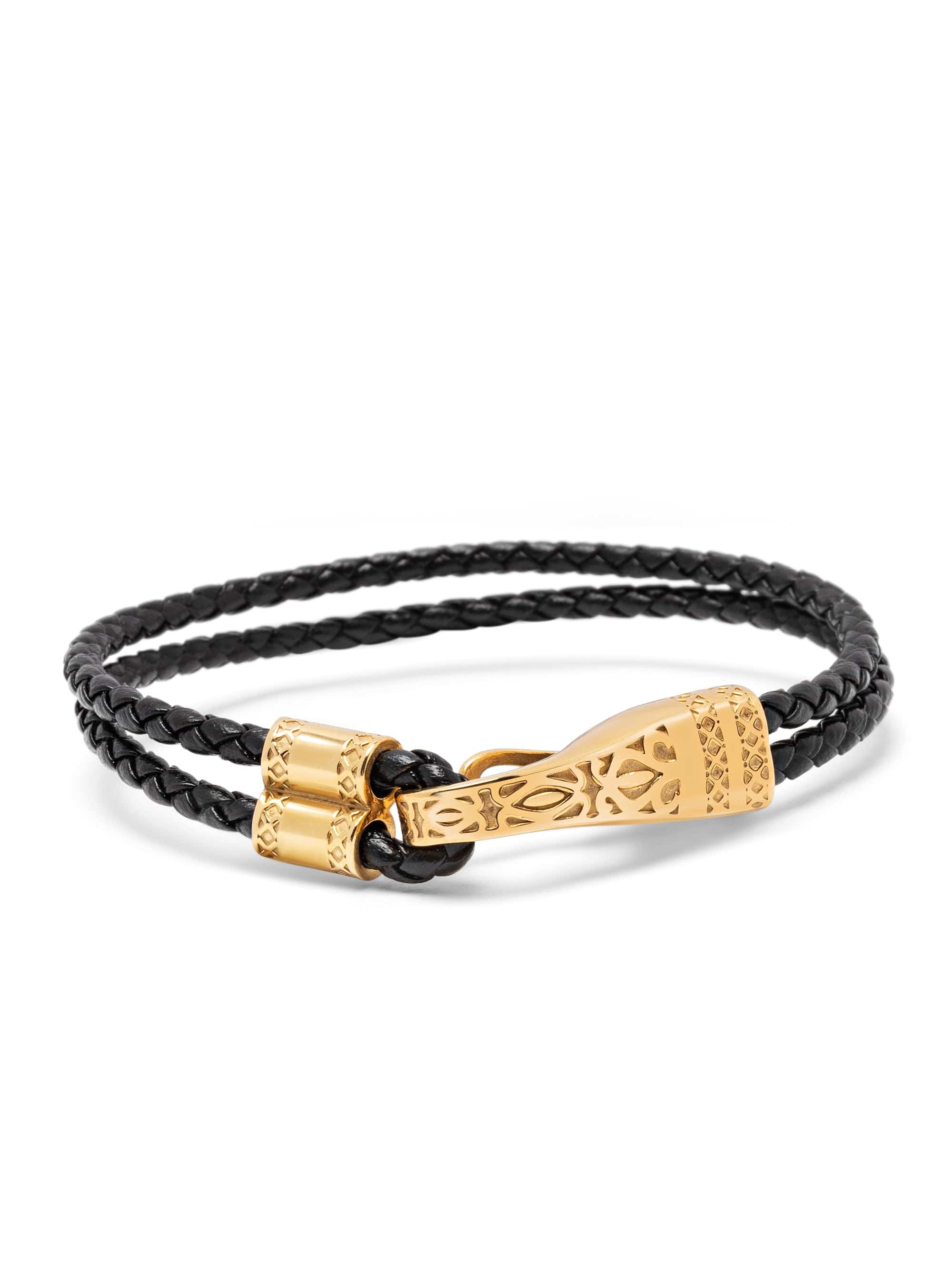 Nialaya Black Leather Bracelet With Gold Clasp