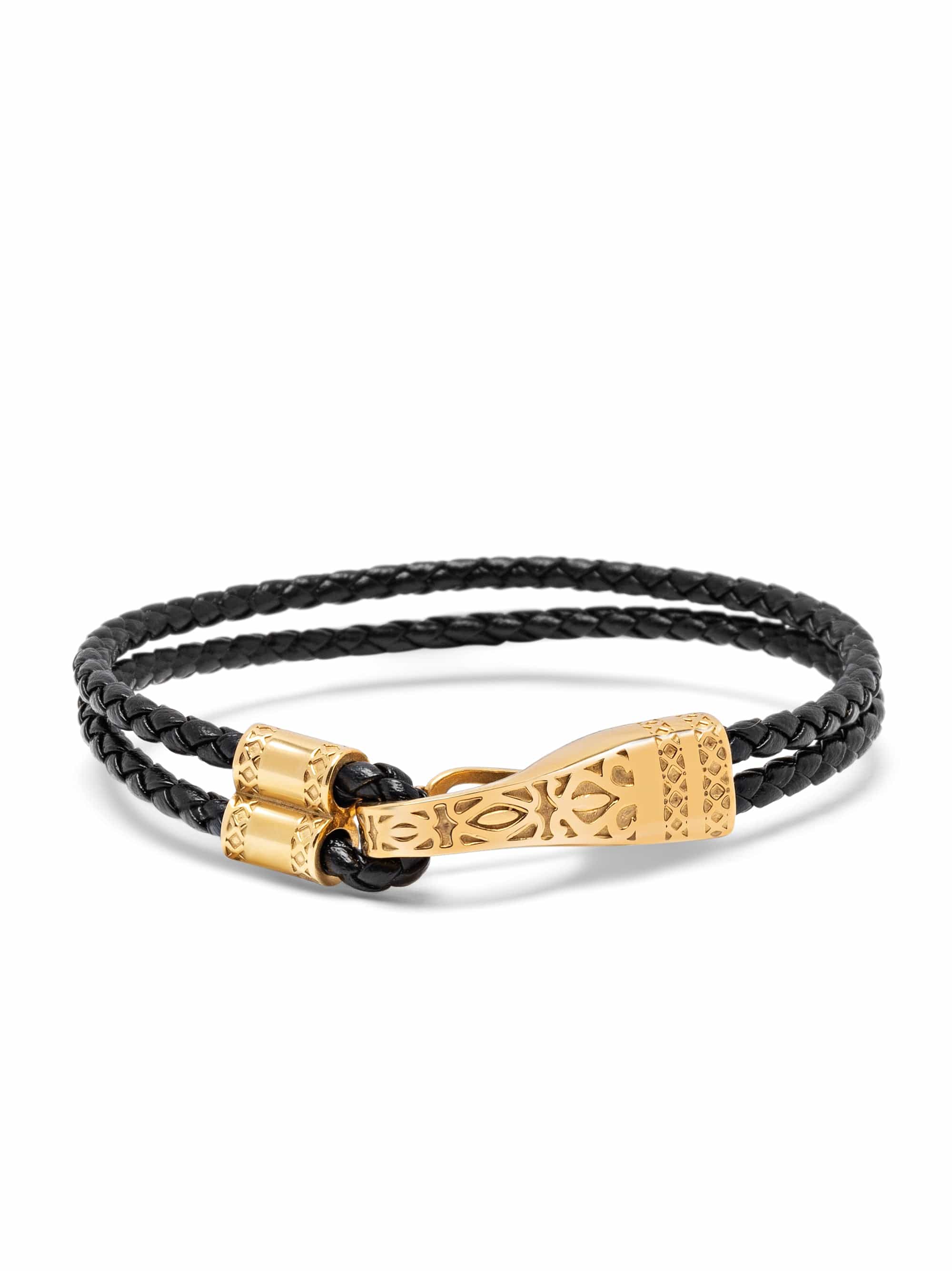 nialaya Black Leather Bracelet with Gold Clasp