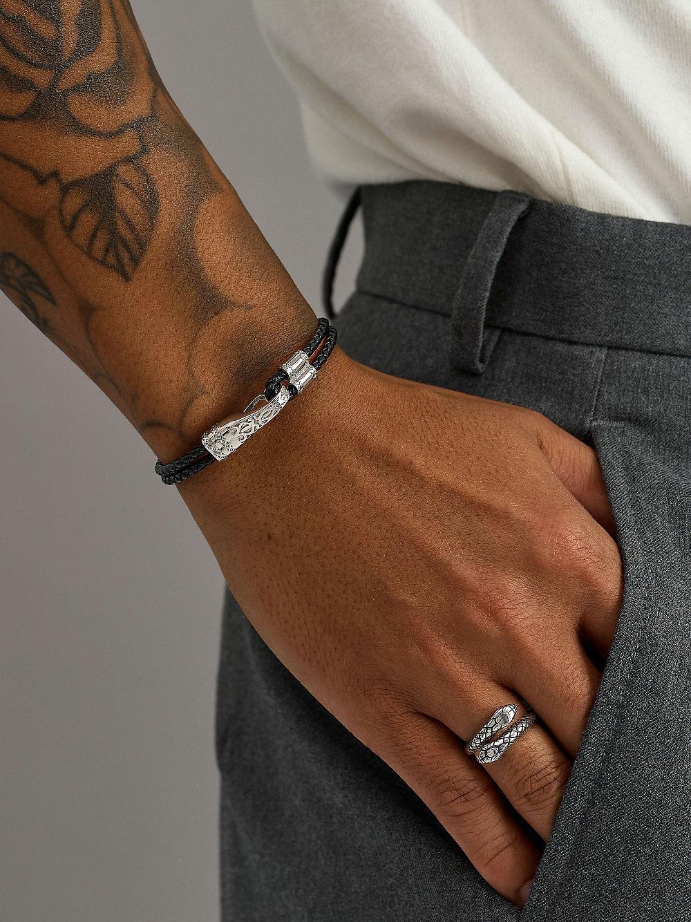Nialaya Black Leather Bracelet With Silver Clasp