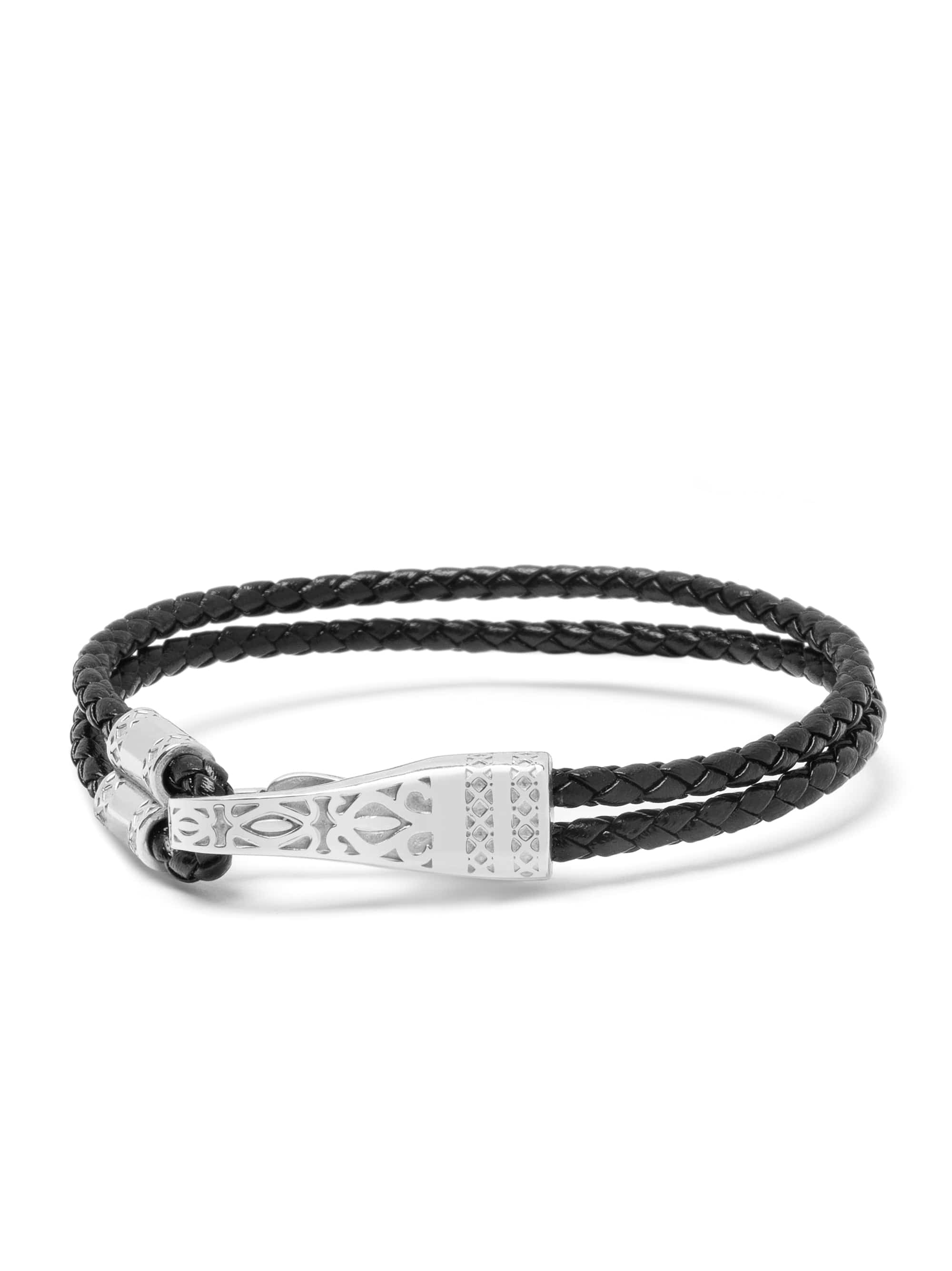 Nialaya Black Leather Bracelet With Silver Clasp