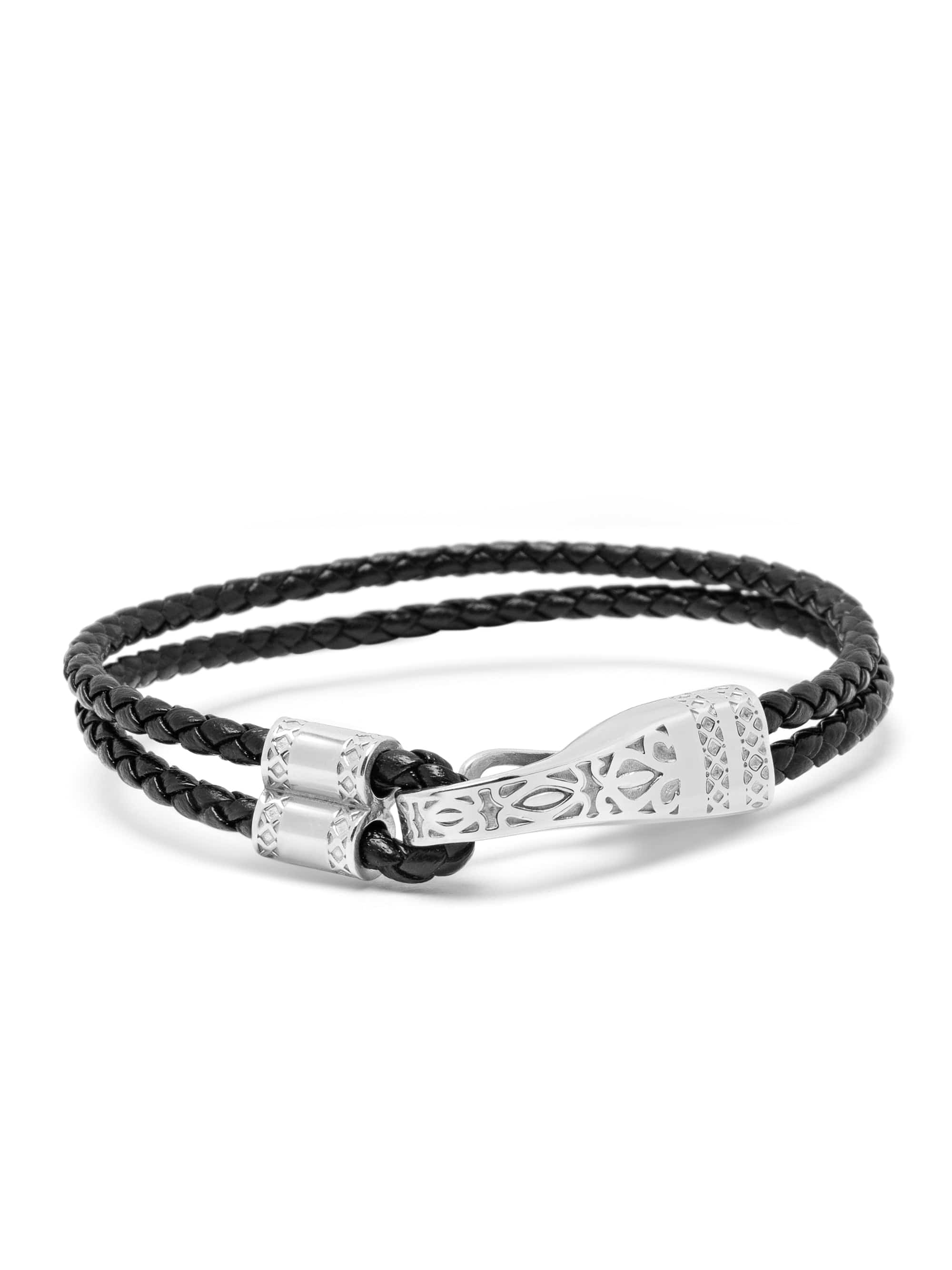 Nialaya Black Leather Bracelet With Silver Clasp