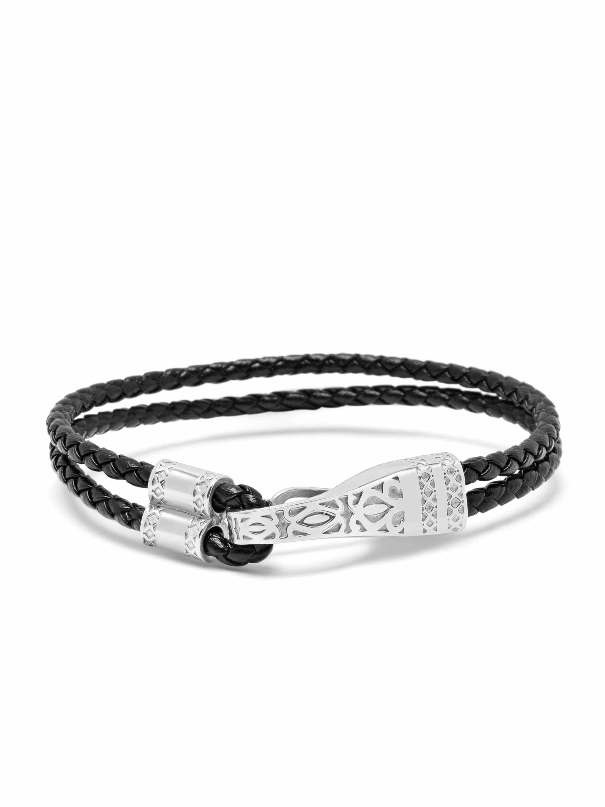 nialaya Black Leather Bracelet with Silver Clasp