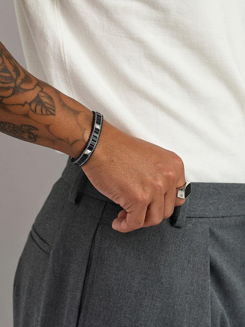 Nialaya Black Onyx Stud Bracelet With Silver