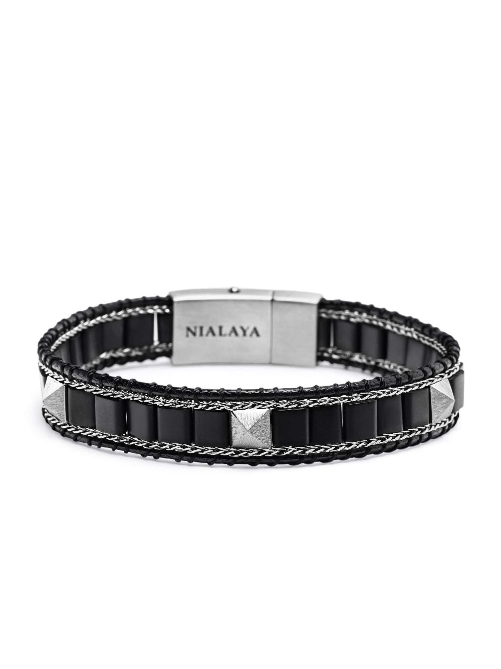 Nialaya Black Onyx Stud Bracelet With Silver