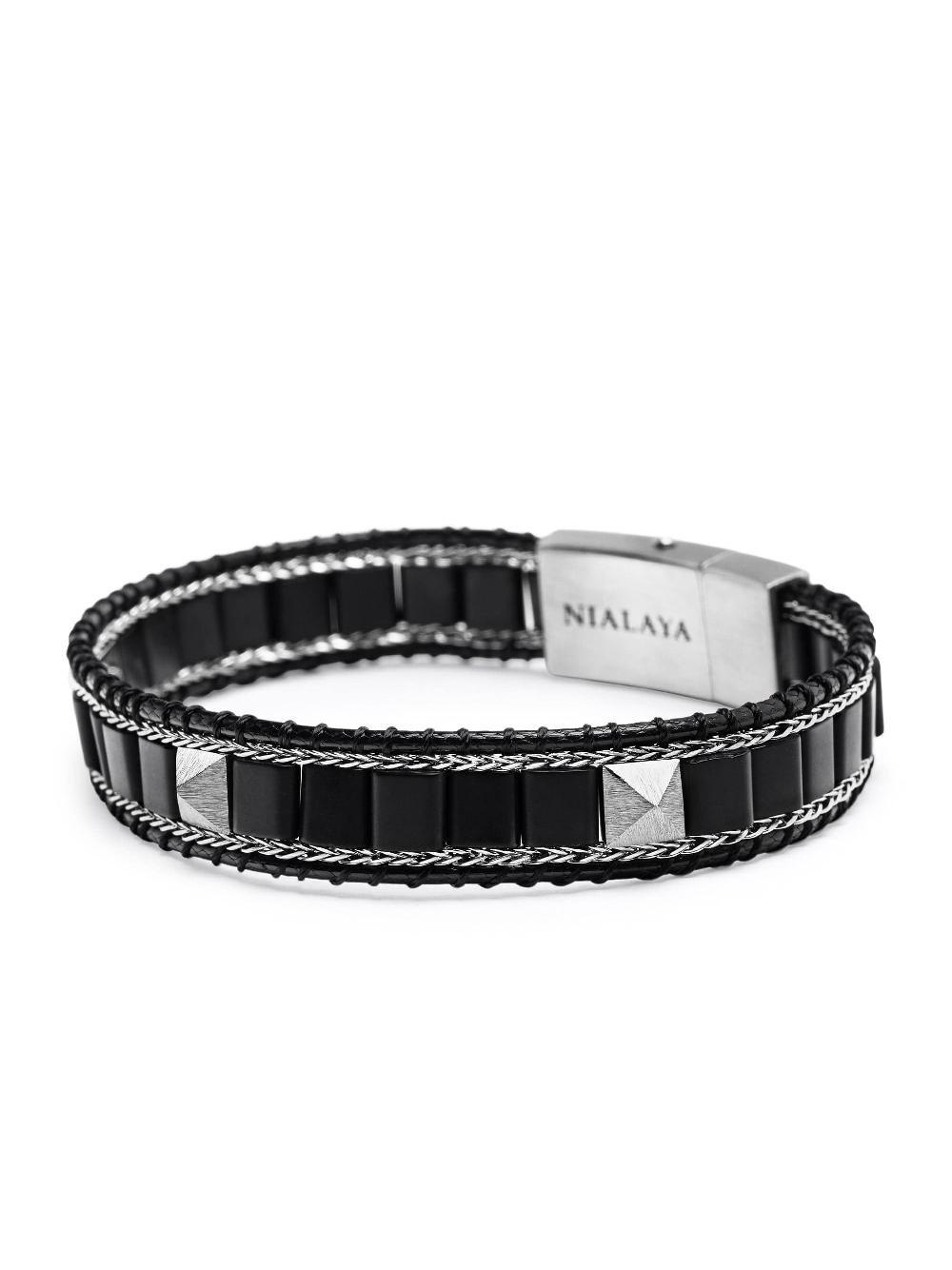 Nialaya Black Onyx Stud Bracelet With Silver