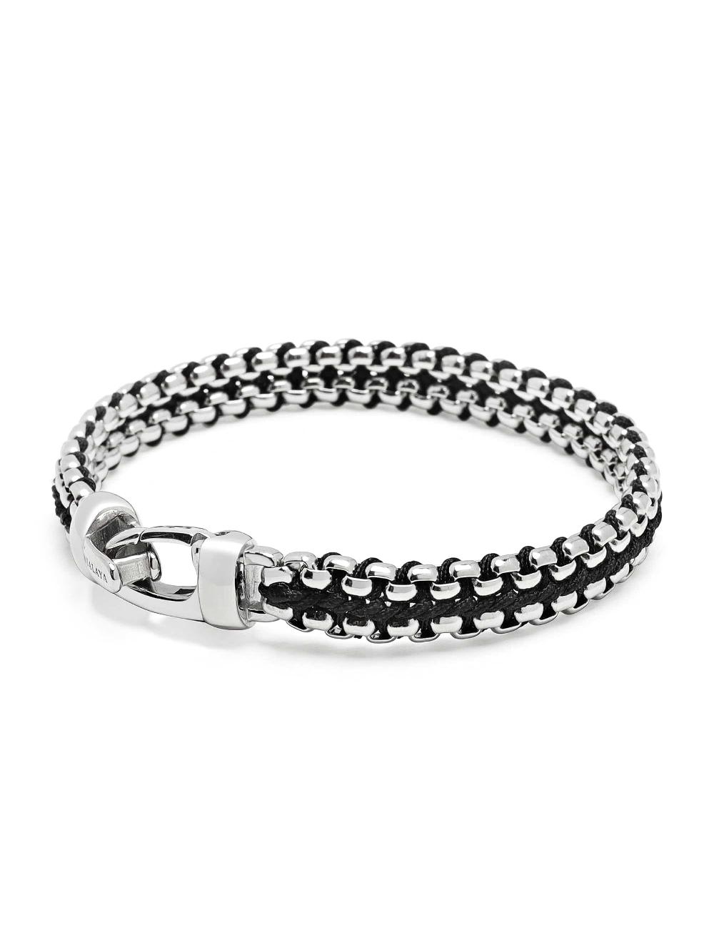 Nialaya Black Woven Box Chain Bracelet In Silver