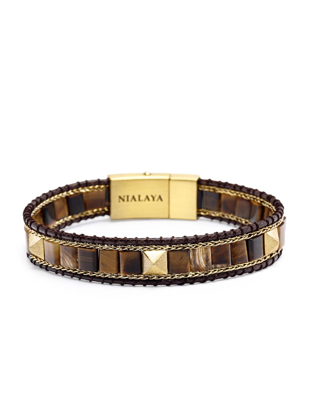 Nialaya Brown Tiger Eye Stud Bracelet