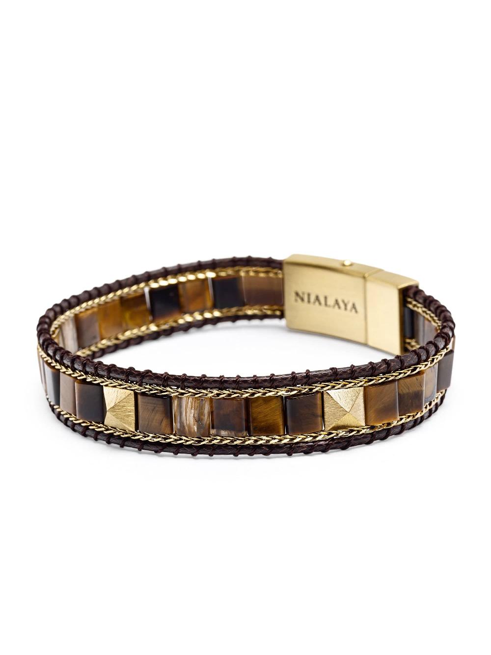 Nialaya Brown Tiger Eye Stud Bracelet