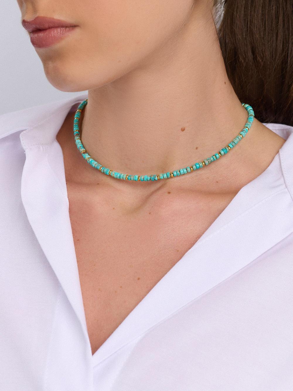 Nialaya Heishi Turquoise Choker With Gold