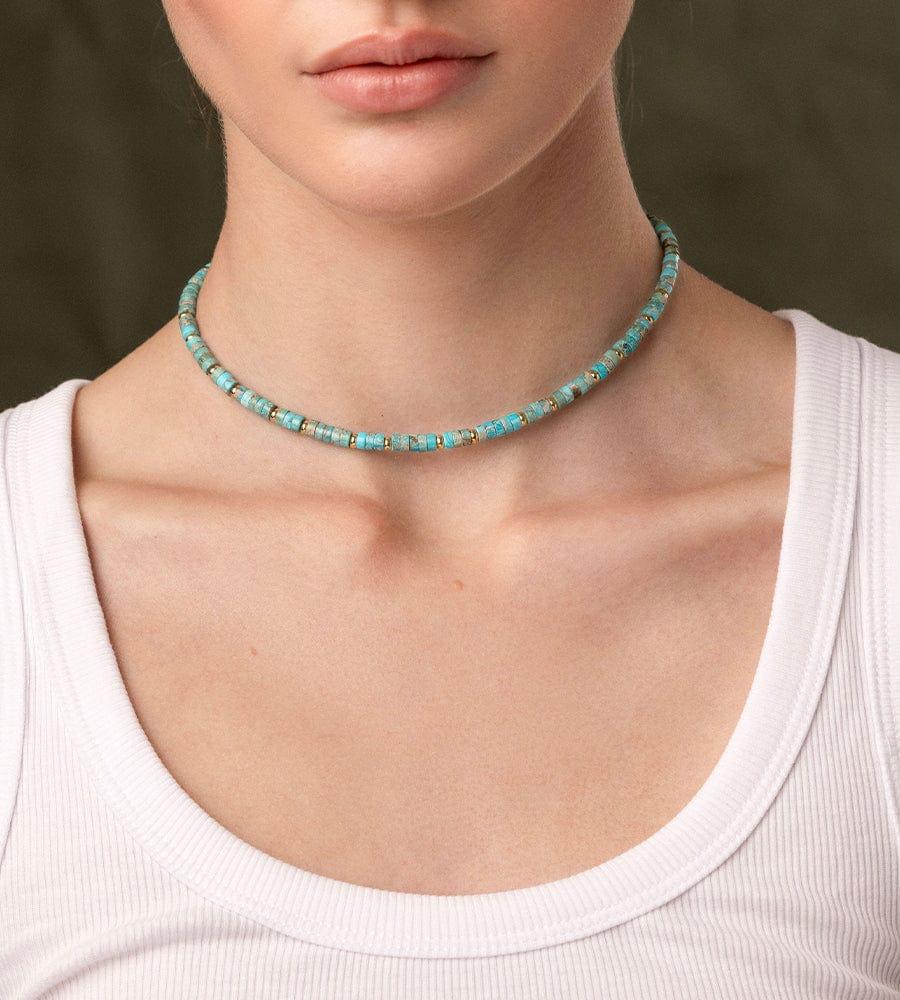 Nialaya Heishi Turquoise Choker With Gold