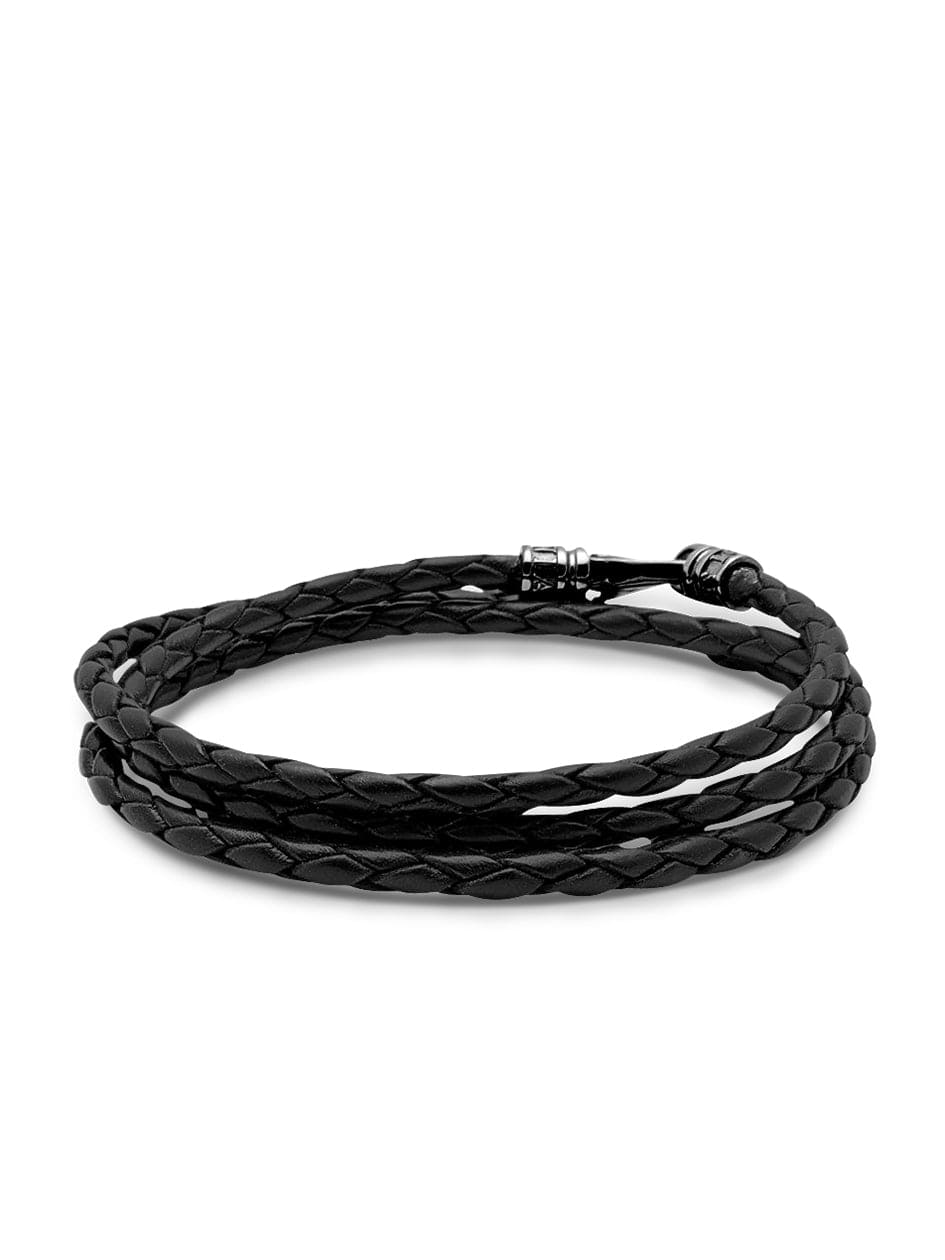 Nialaya Men's Black Wrap Around Leather Bracelet