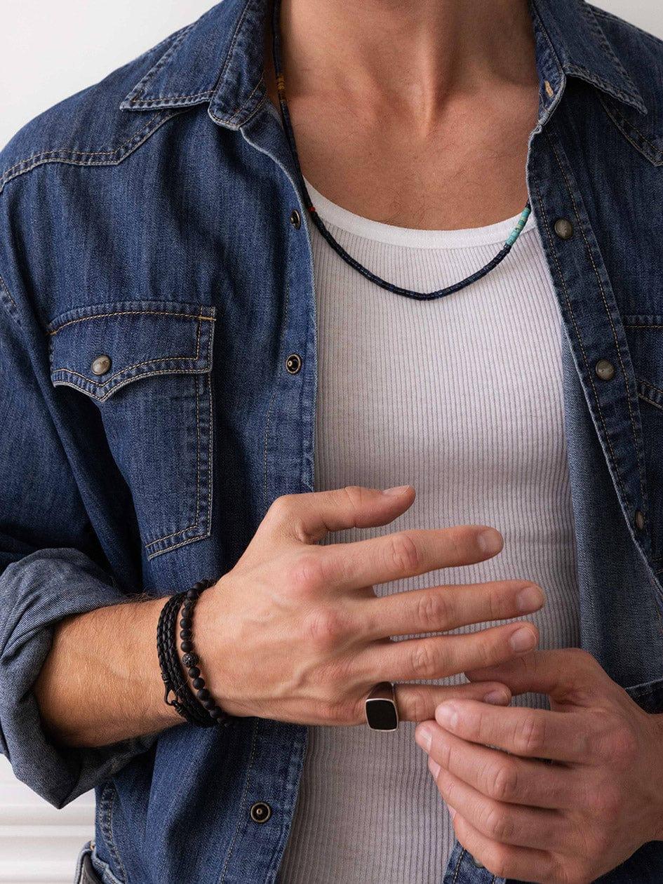 Nialaya Men's Black Wrap Around Leather Bracelet