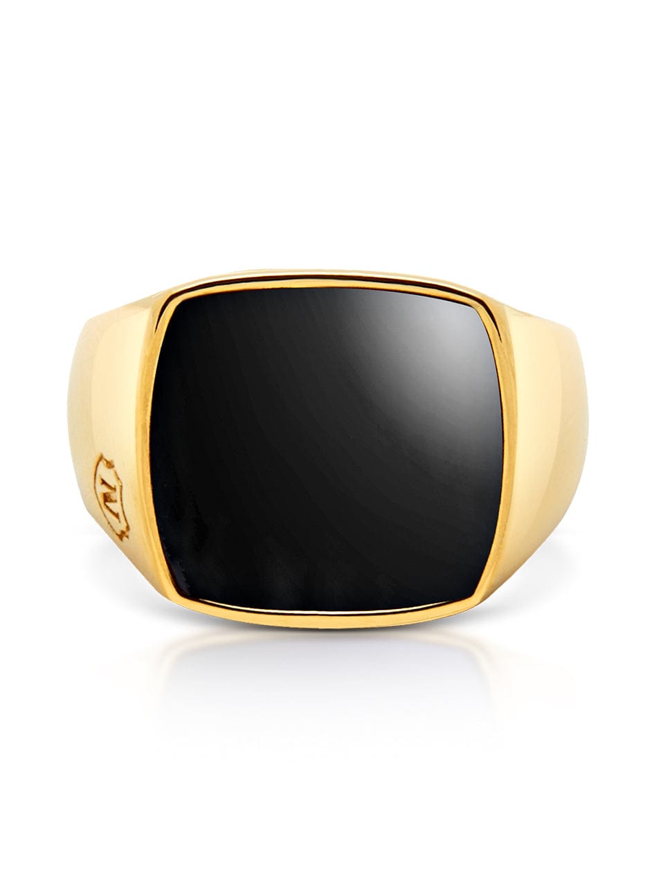 Nialaya Men's Gold Signet Ring With Onyx