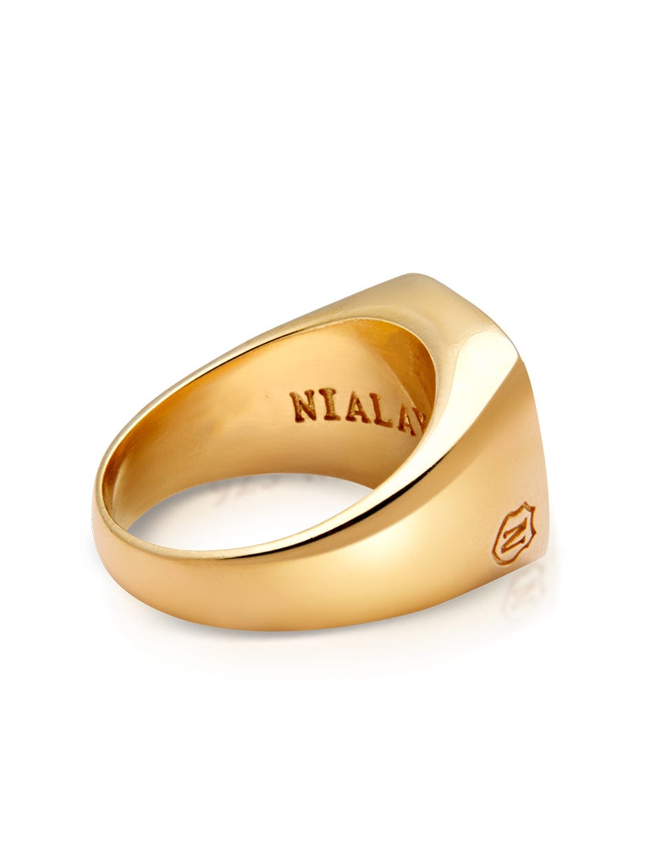 Nialaya Men's Gold Signet Ring With Onyx