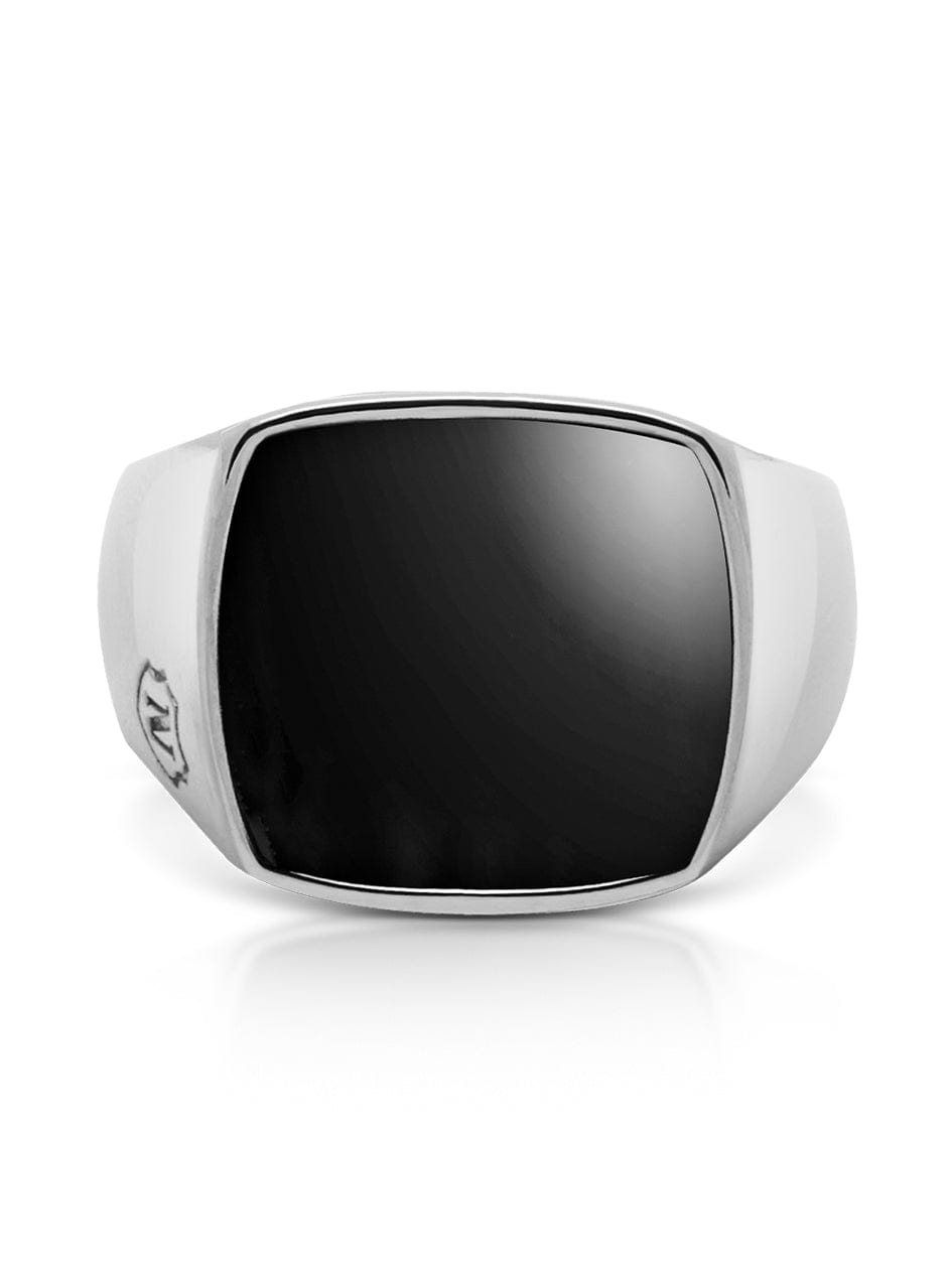 Nialaya Men's Silver Signet Ring With Onyx
