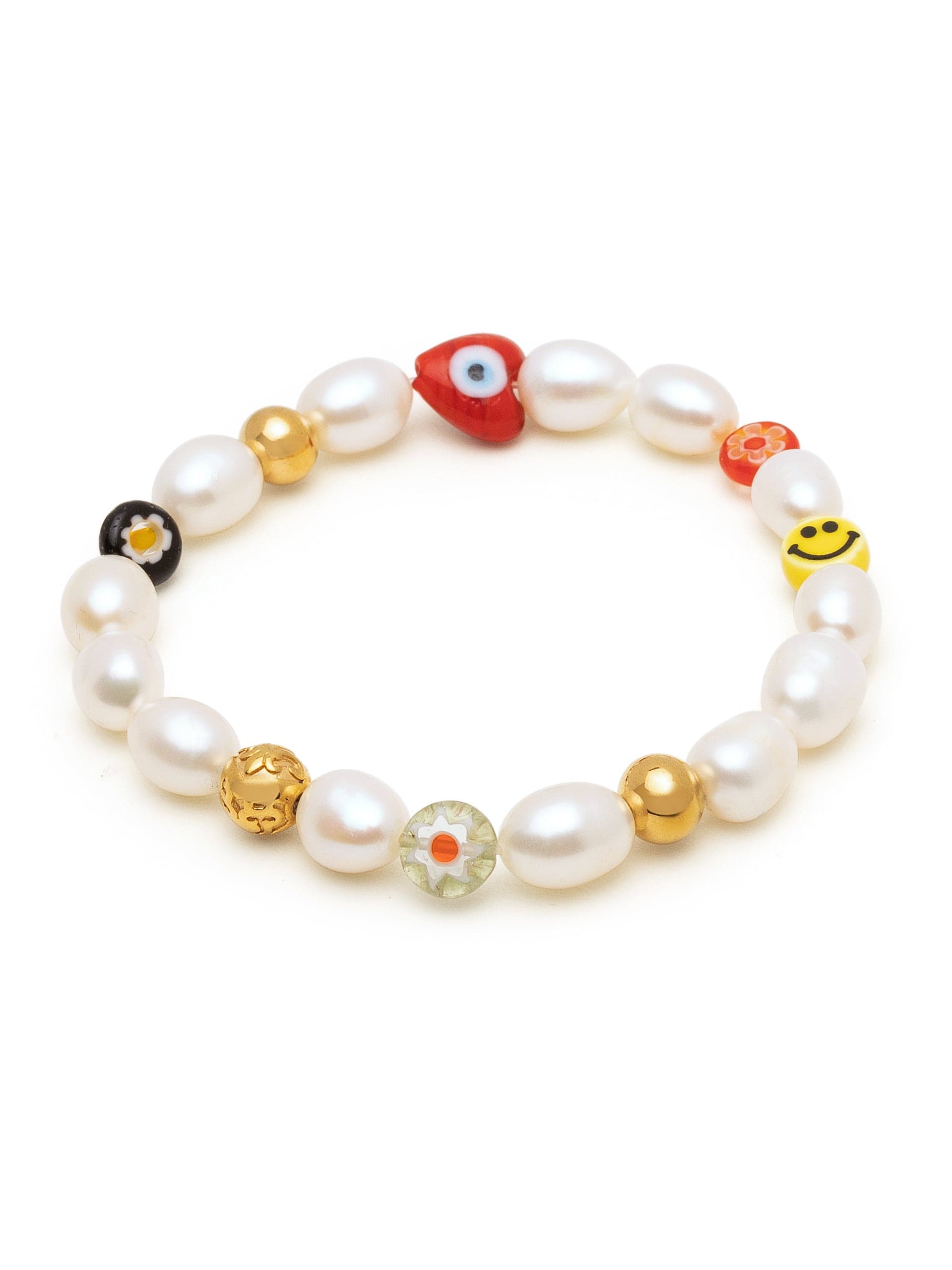 Nialaya Men's Smiley Face Pearl Bracelet