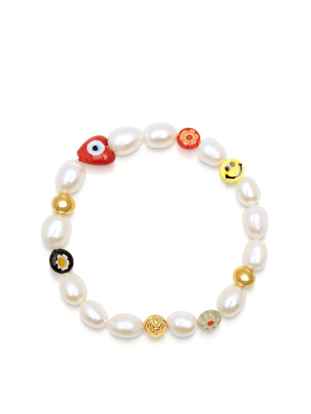 nialaya Men's Smiley Face Pearl Bracelet