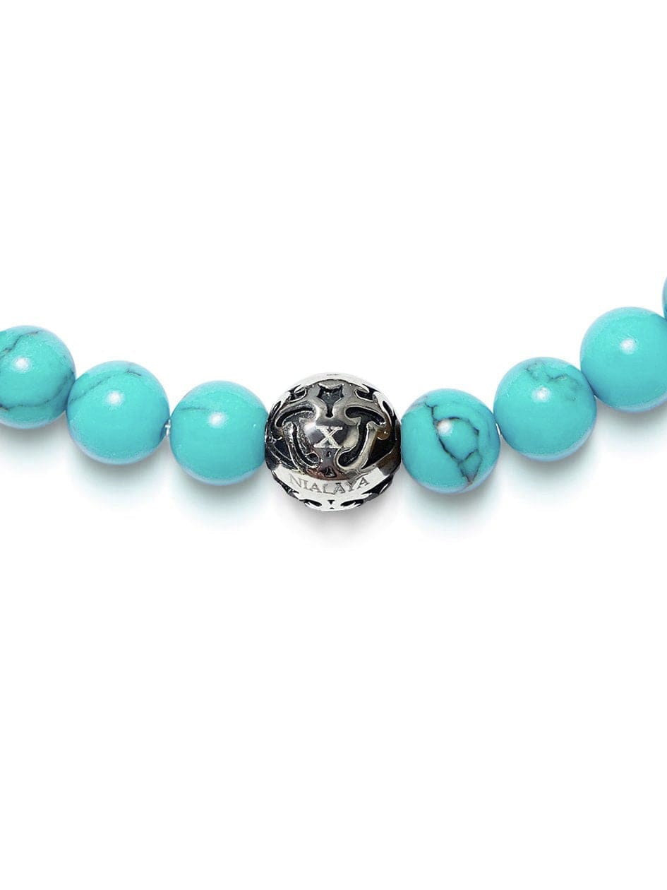 Nialaya Men's Wristband With Turquoise And Silver