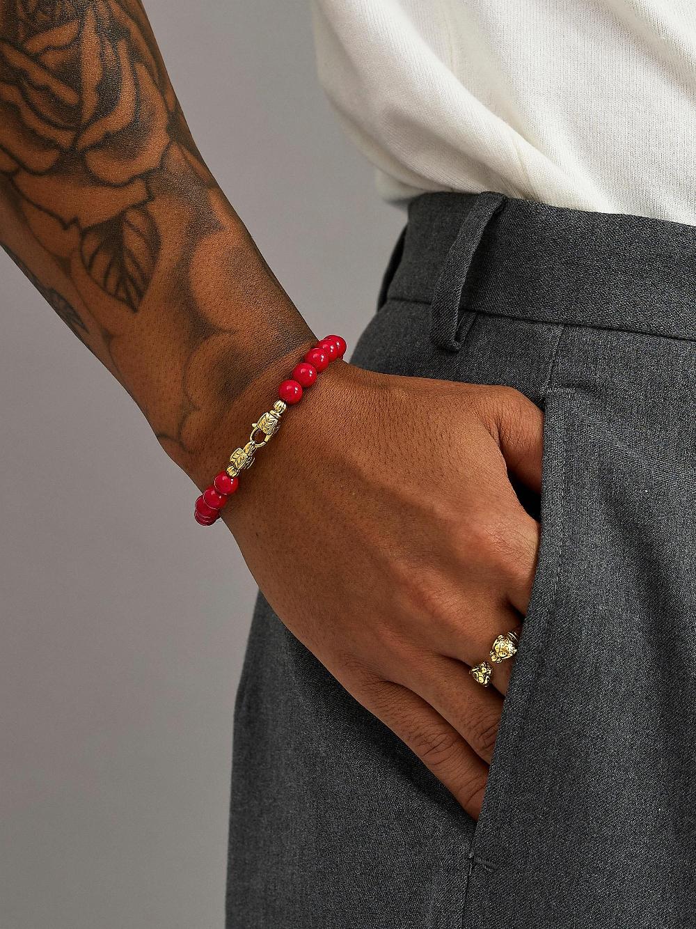 Nialaya Red Jade Healing Bracelet With Gold Lock