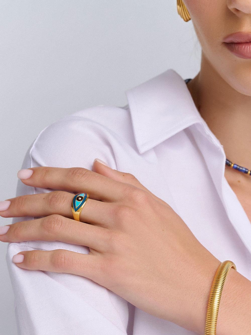 Nialaya Women's Gold Evil Eye Ring