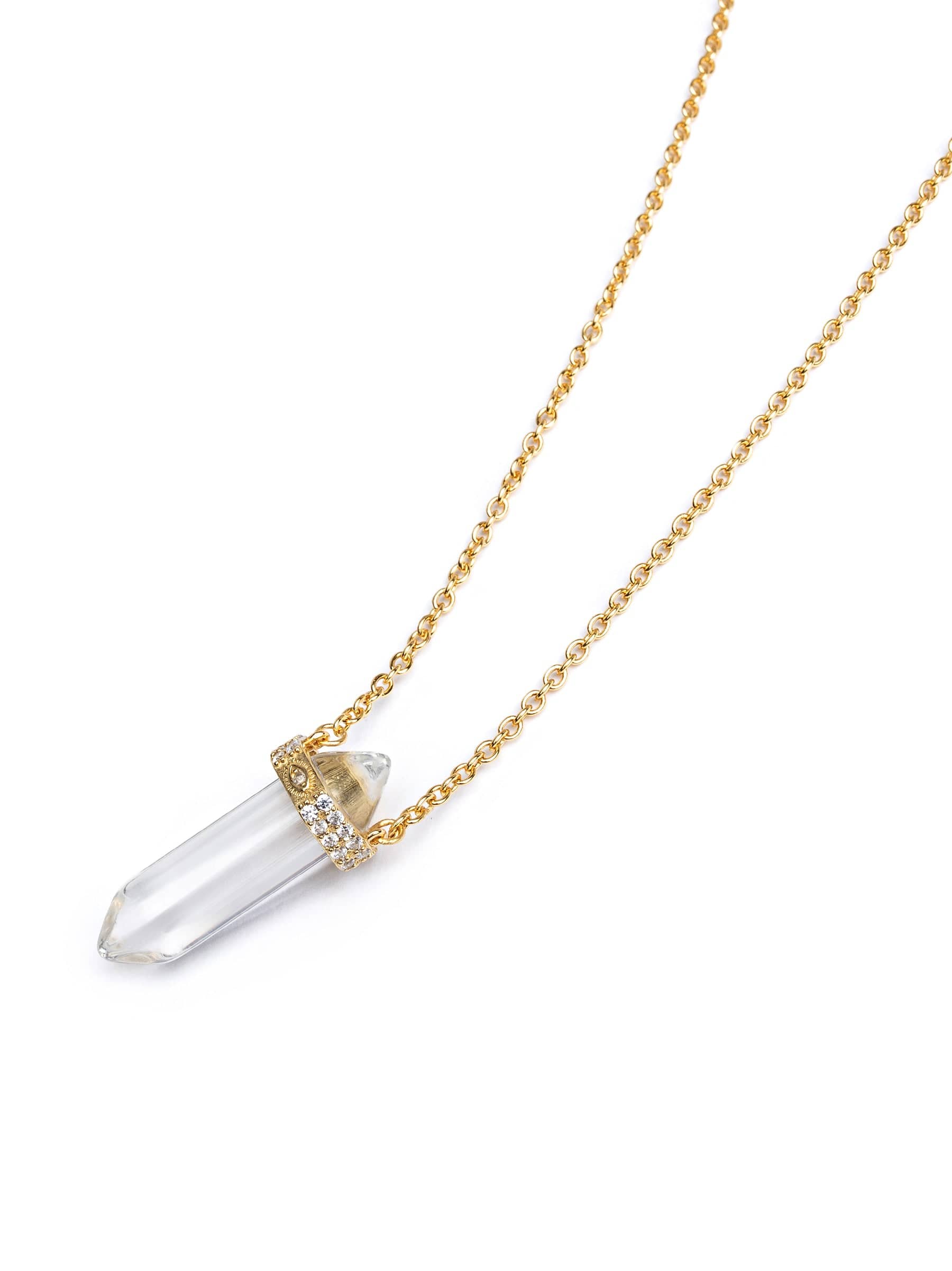 Nialaya Sterling Silver Clear Quartz Crystal Necklace With Engraved Evil Eye Detail